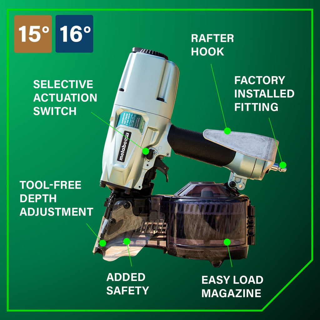 Metabo HPT Pneumatic Coil Nailer for Siding and Framing, NV75A5