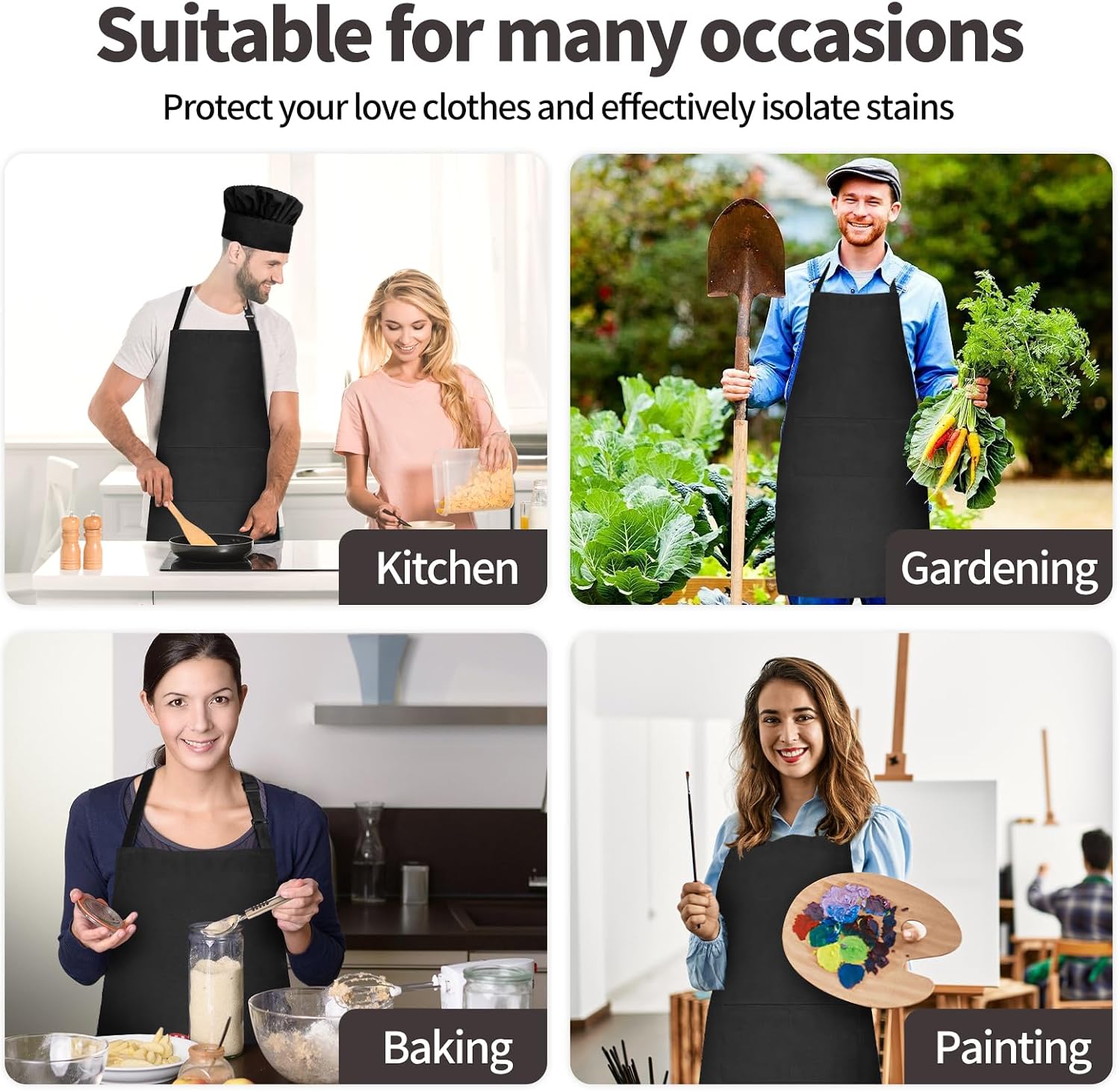 Chef Apron and Hat Set, Chef Hat and Kitchen Apron with Front Pockets for Adult