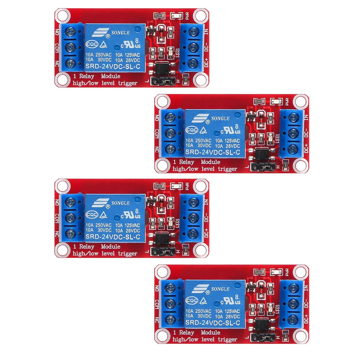 4pcs DC 24V Relay Module 1 Channel Relay Board with Optocoupler Isolation Support High or Low Level