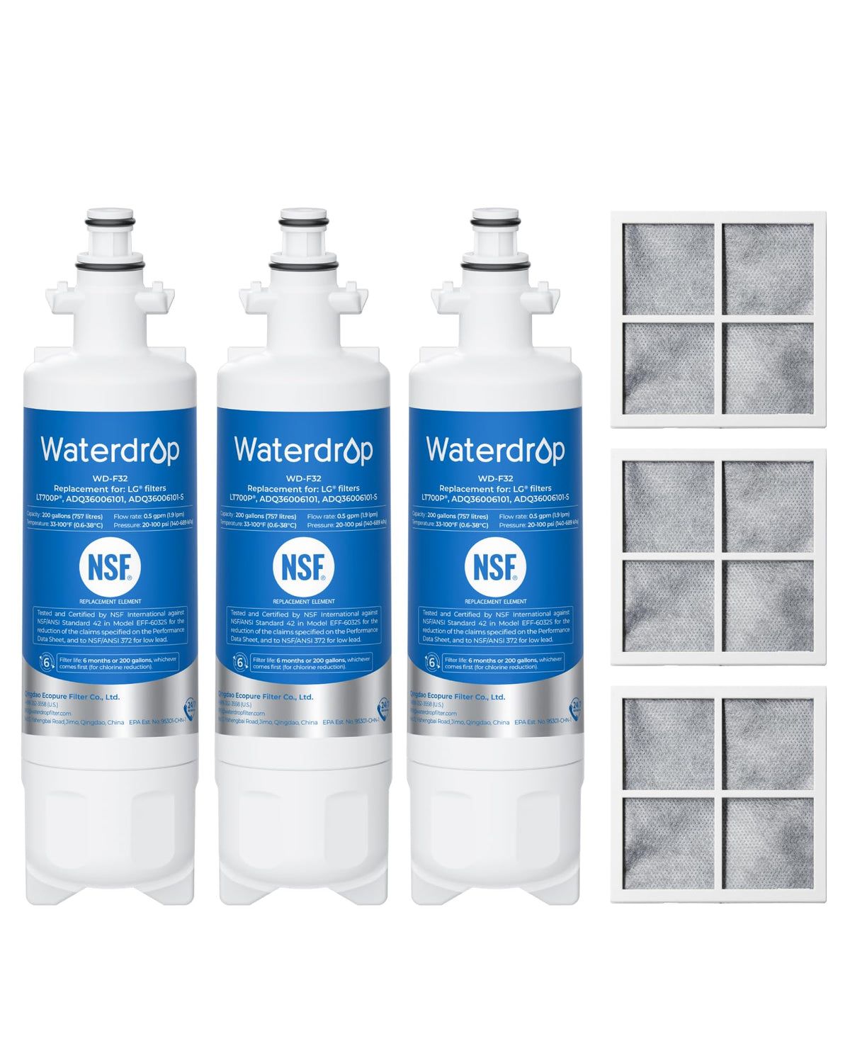 ADQ36006101 Water Filter, Replacement for LG LT700P, 3 Combo