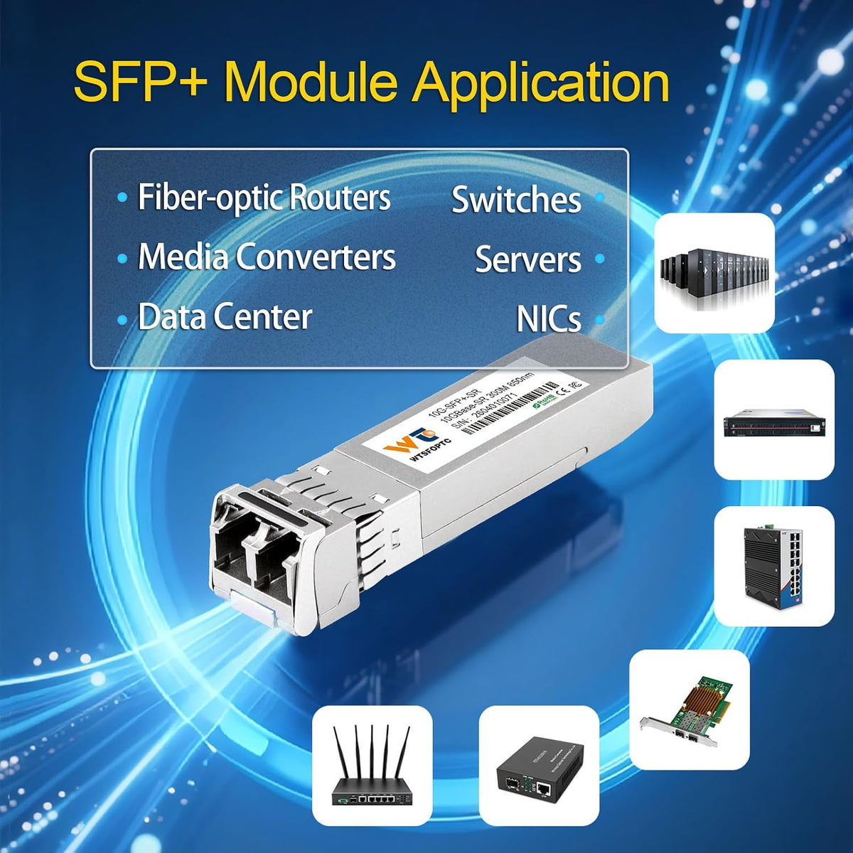 6 Pack 10GBase-SR Transceiver, 10G SFP+ SR Module MMF Multimode 300m 850nm