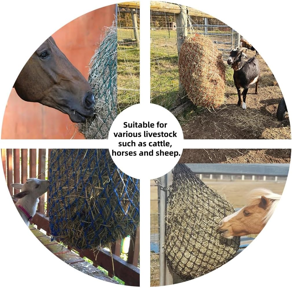 Slow Feed Hay Net 40 Inch for Horses, Cattle & Livestock – Small Hole (1.5"-2") Round Bale Feeder Bag, Reduces Waste