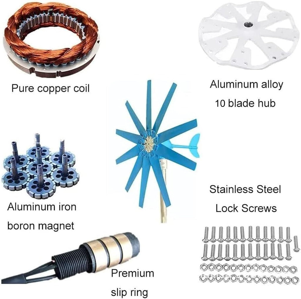 Magnetic Levitation Wind Turbine 12000W with Controller, Blue 10 Blades Wind Turbine Generator Kit for Home, Farm