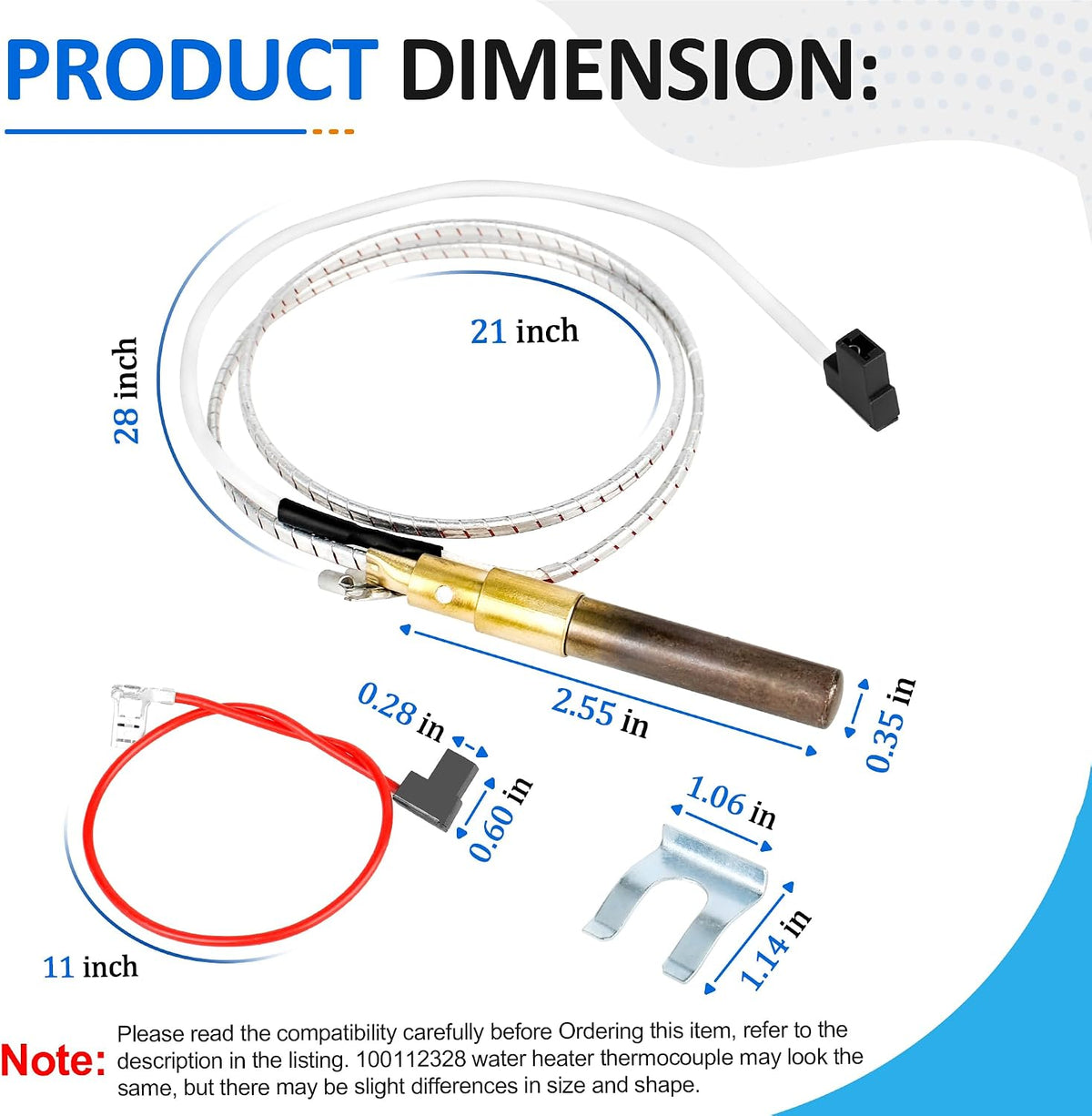 100112328 21" 750mV Thermopile Assembly for Gas Water Heater
