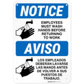 Employees Hand Washing Sign, Bilingual Spanish English