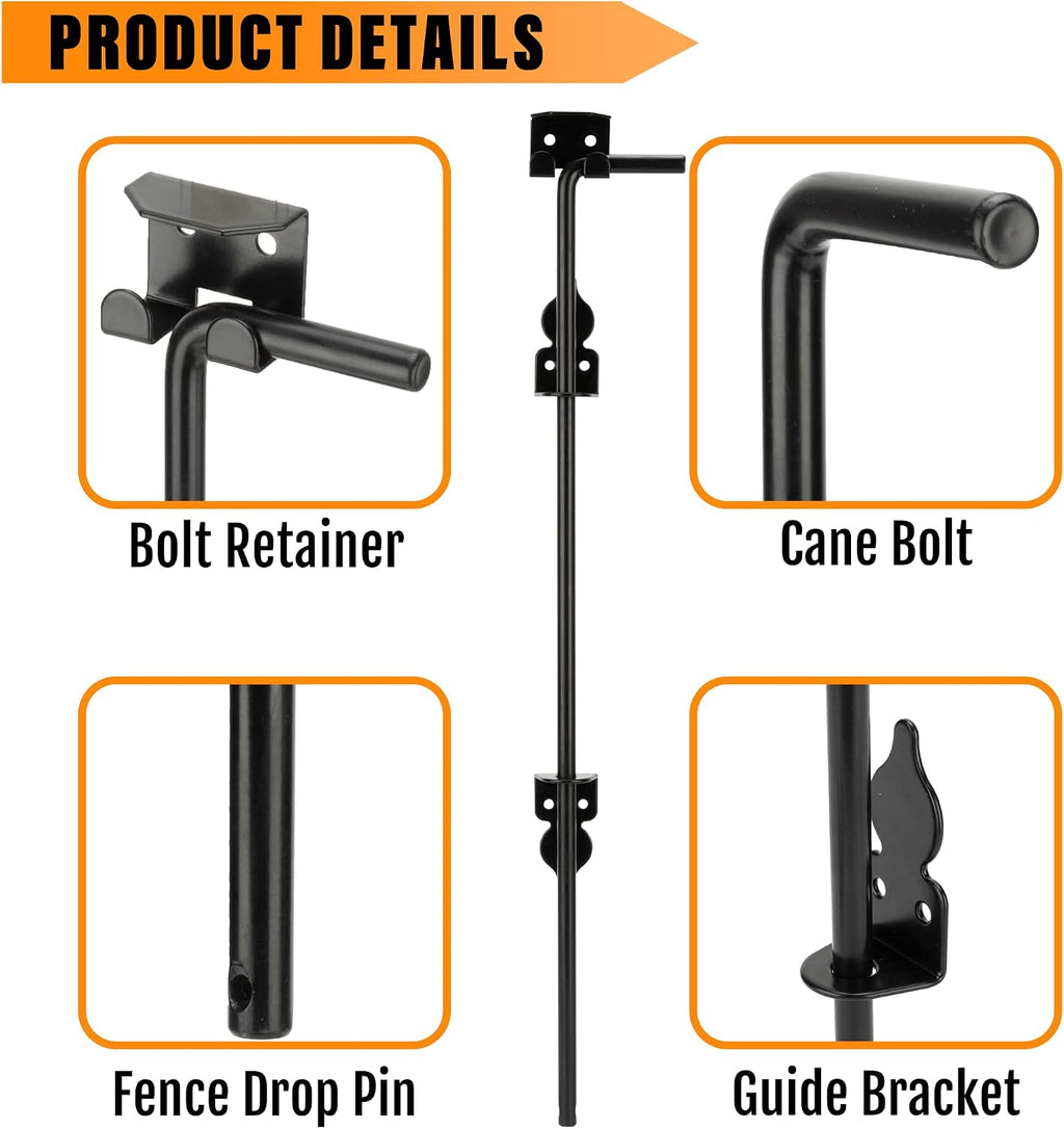 18" Heavy Duty Cane Bolt Drop Rod-Steel Gate Ground Latch Designed for Wood Metal Vinyl Gates or Double Doors Fence