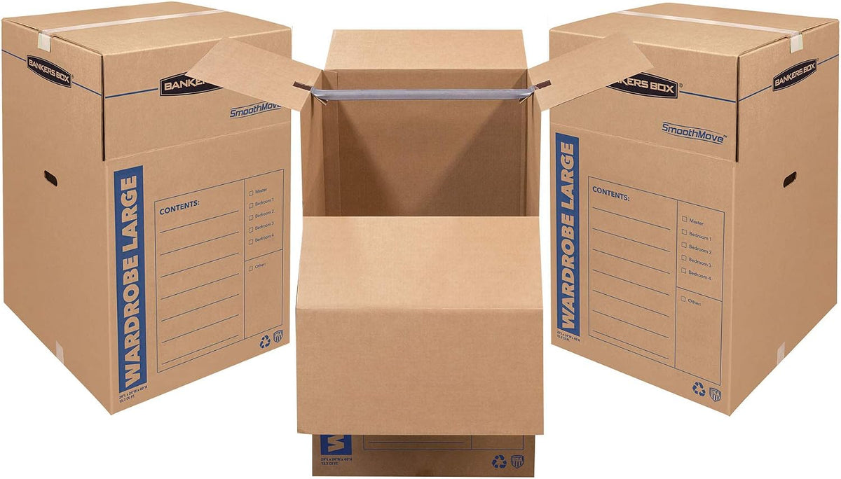 ‎Bankers Box 3-Pack Tall Wardrobe Moving Boxes, 24" x 24" x 40"