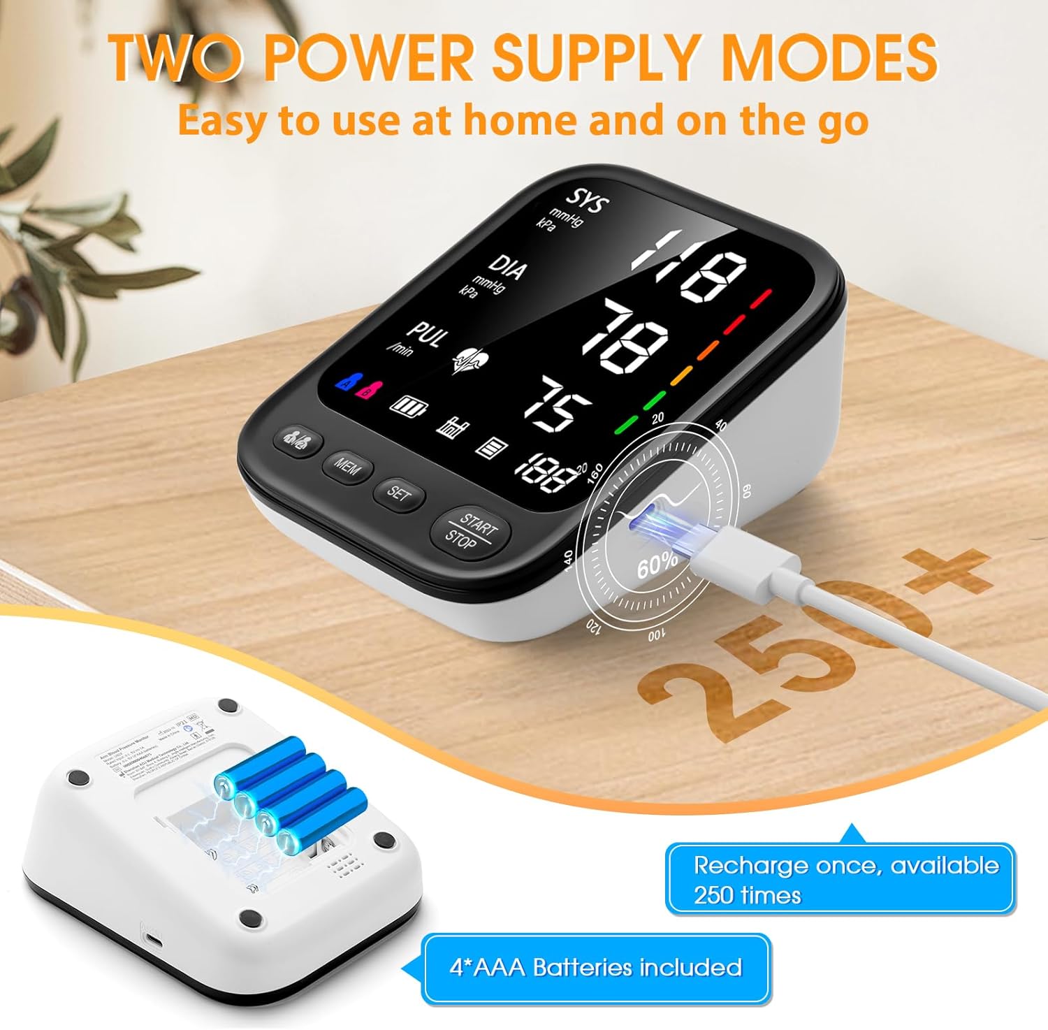 Blood Pressure Machine, Automatic Upper Arm Blood Pressure Monitor with 2x199 Readout, 4.5 Inch Backlit Large Screen