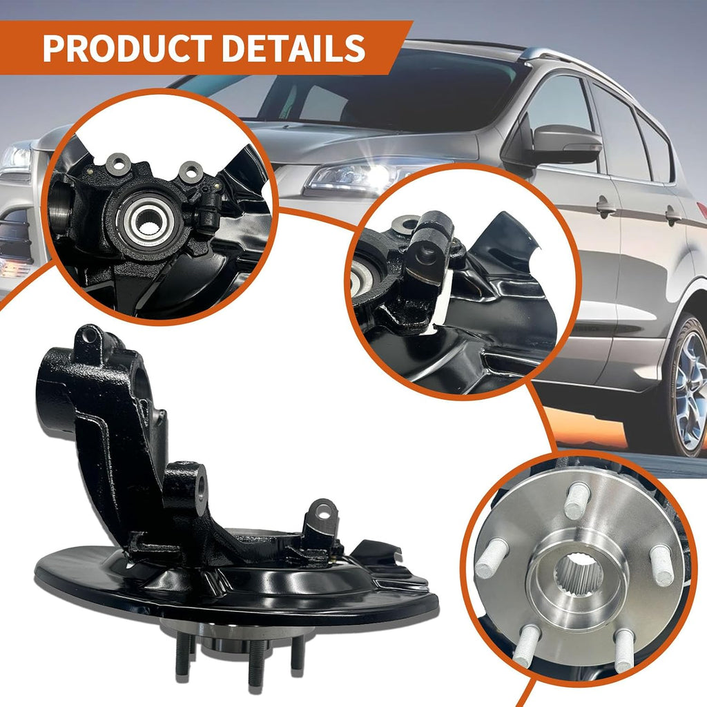 LK143 CV6Z2K005C Front Left(Driver Side) Wheel Bearing Hub&Steering Knuckle Assembly Fit for Ford Escape 2013 2014 2015 2016 2017 2018 2019，CV6Z3K186B, GV6Z1104A