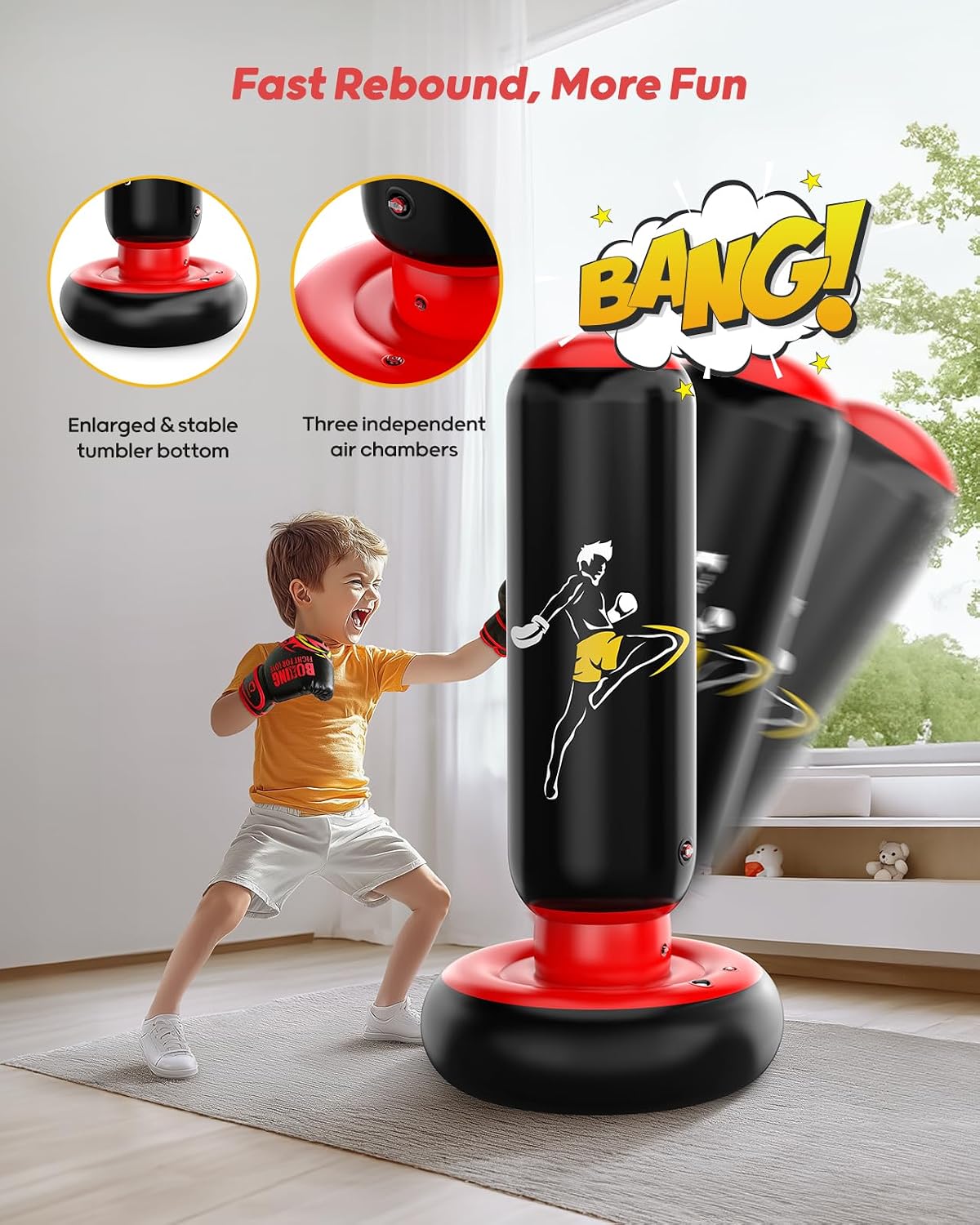 Kids Punching Bag Toy with Boxing Gloves, 66 Inch Larger Stable Kids Inflatable Boxing Bag Set, Gifts for Boys &