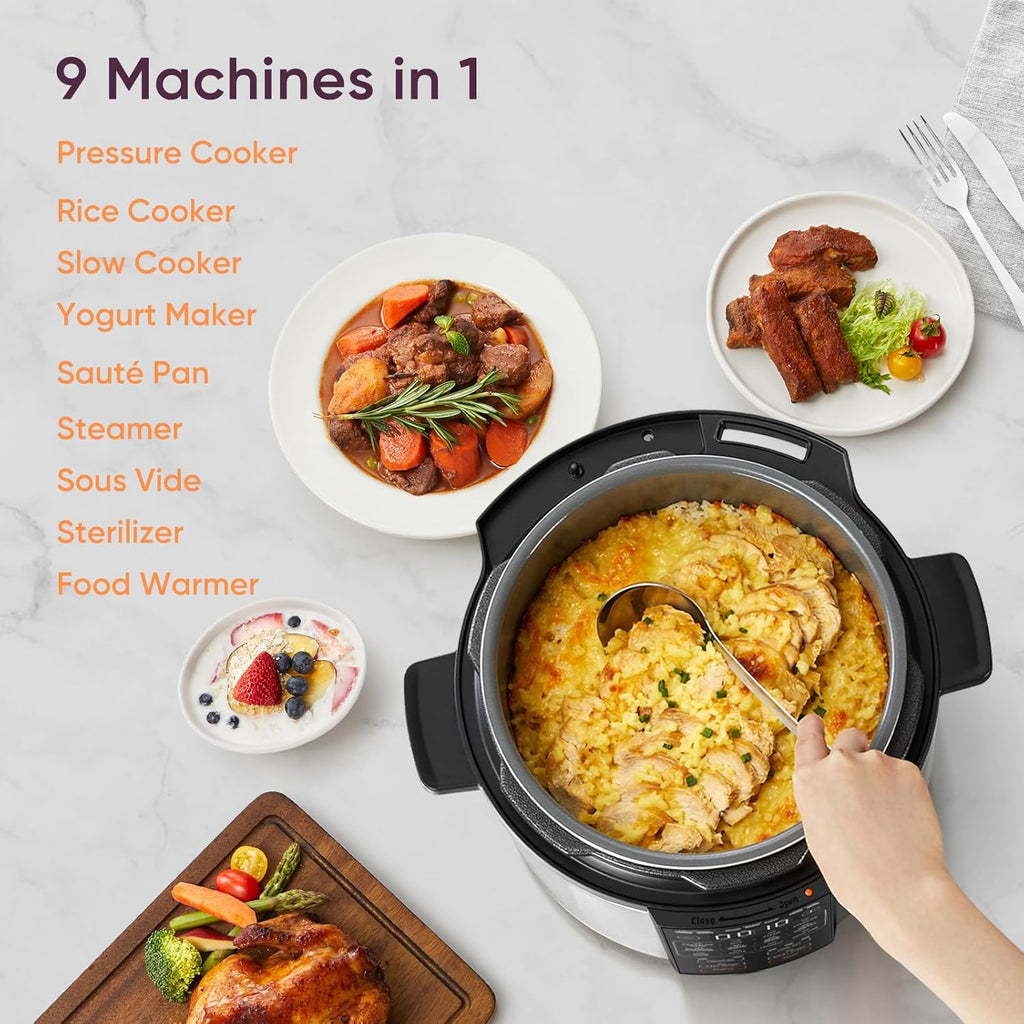 Pressure Cooker 6QT, 9-in-1, Ceramic Coating Pot, 12 Safety Features | Rice Cooker, Slow Cook, Sous Vide, Saute