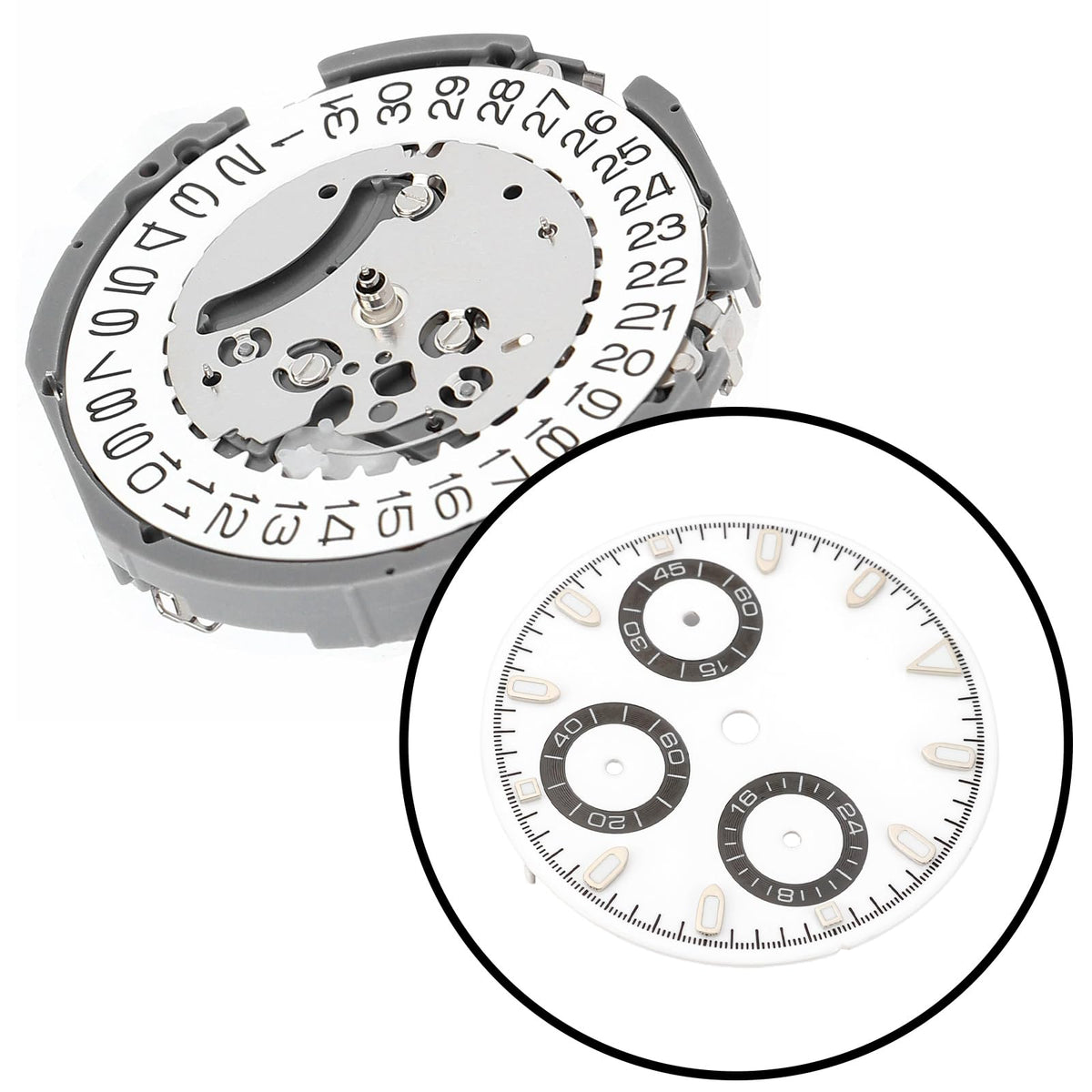 29.5MM Watch Dial Date Accessory Compatible with VK63 Quartz Watch Movement, White