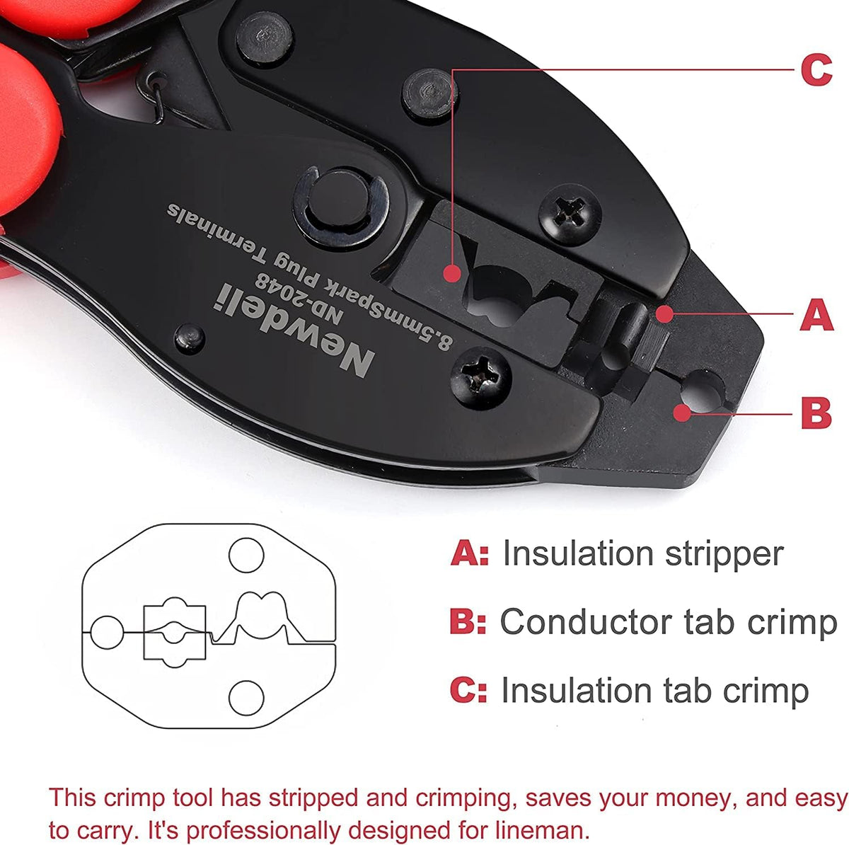 Ratchet Spark Plug Wire Crimper Set, Newdeli 25Pcs Spark Plug Crimping Tool and 180 Degree/90 Degree/Straight Spark Plug Coil Terminals Boots Set for Crimping and Stripping Spark Plug Ignition Wire