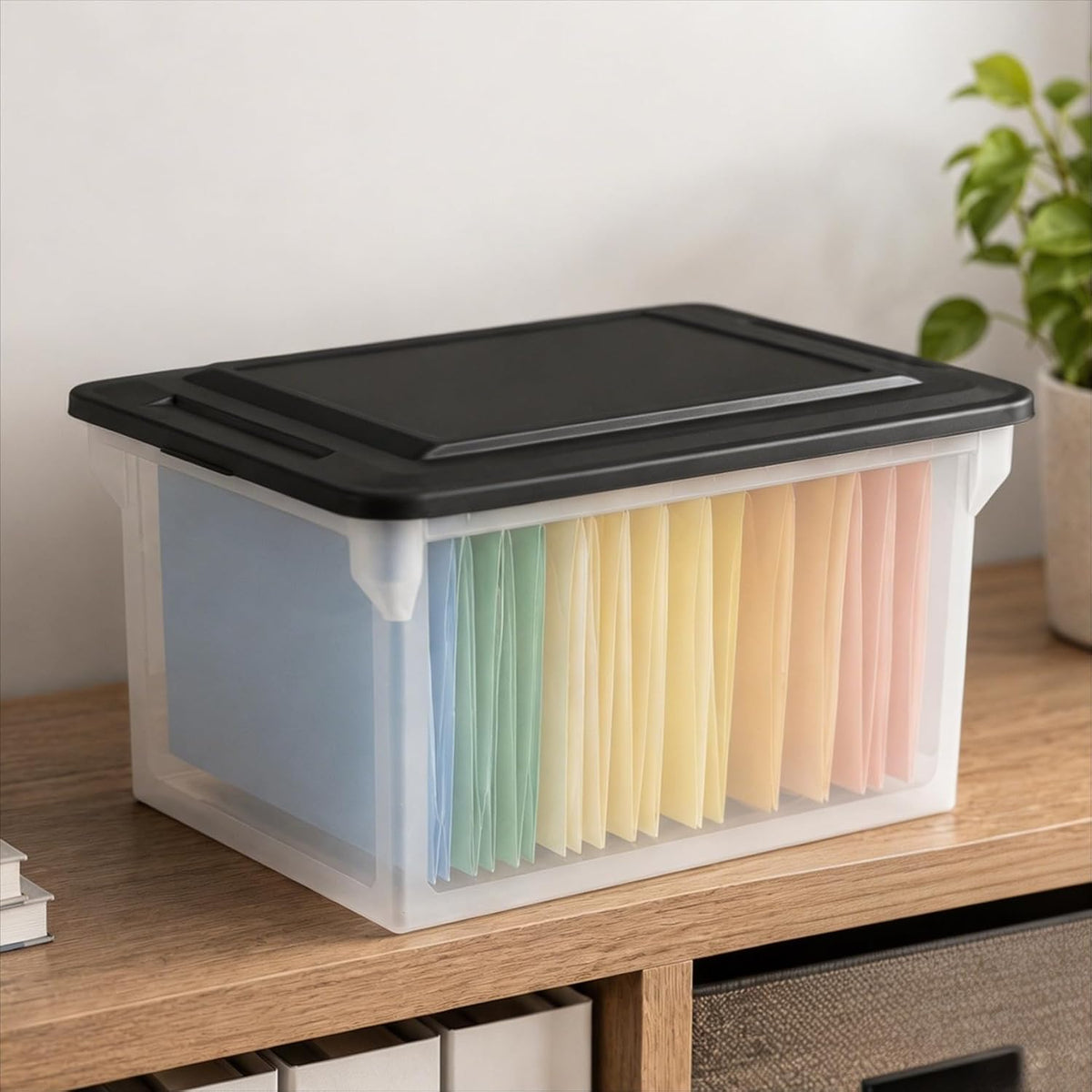 Clear Plastic File Storage Box with Lid, Letter Legal Size Hanging Folder Organizer, 18.5x14x11 Inch Stackable
