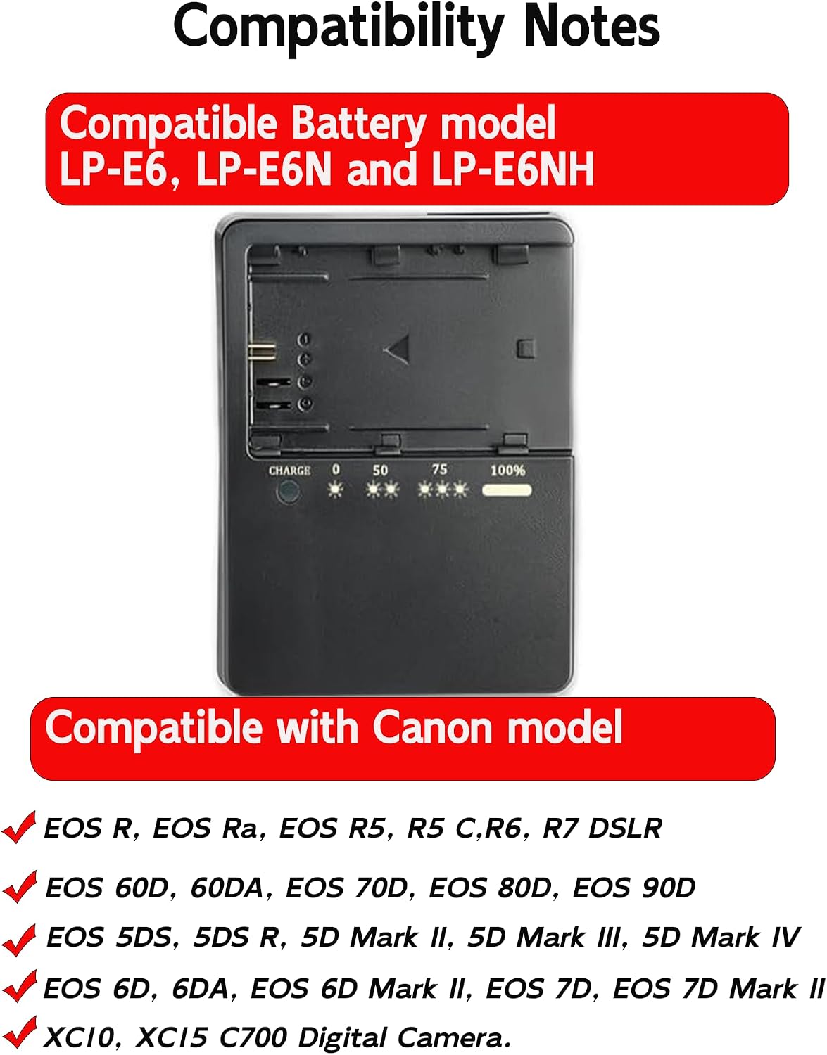 LC-E6 Battery Charger Compatible with Canon LP-E6 LP-E6N LP-E6NH, Replacement Camera Charger for EOS R5 R6 R7 5D Mark