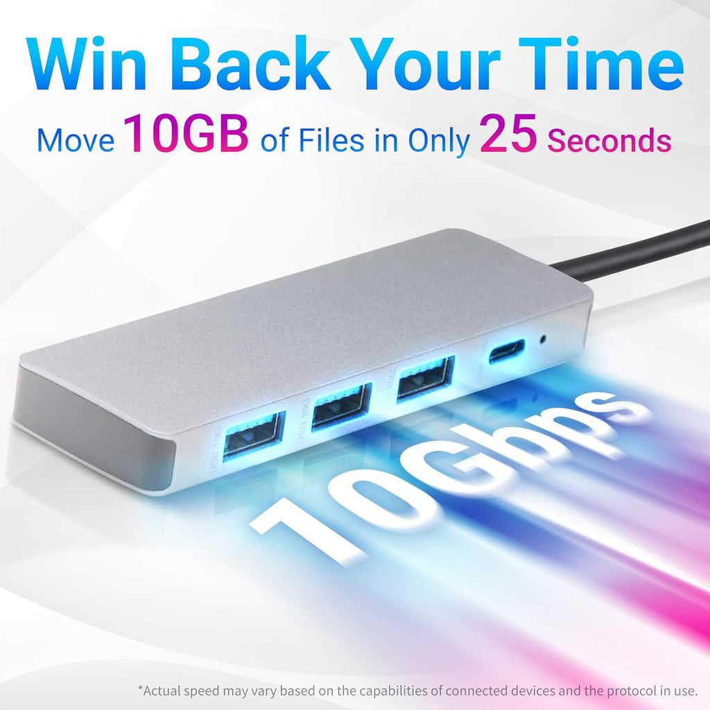 USB 3.2/3.1 Gen 2 Multiport USB C Hub Dock, 10Gbps, USB-C to 1xUSB-C/3xUSB-A, Works with Windows/Mac, Silver, Black