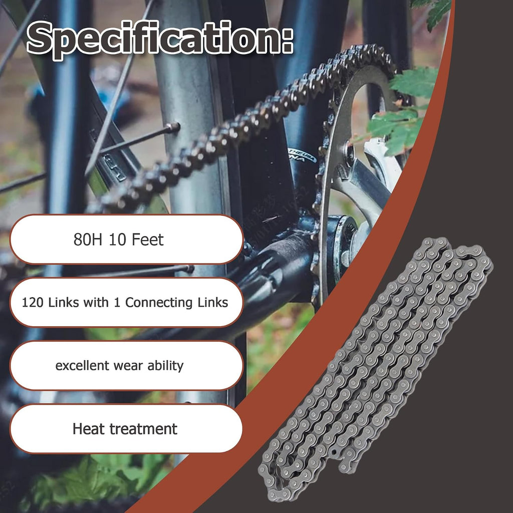 80H 10 Feet Roller Chain 120 Links with 1 Connecting Links
