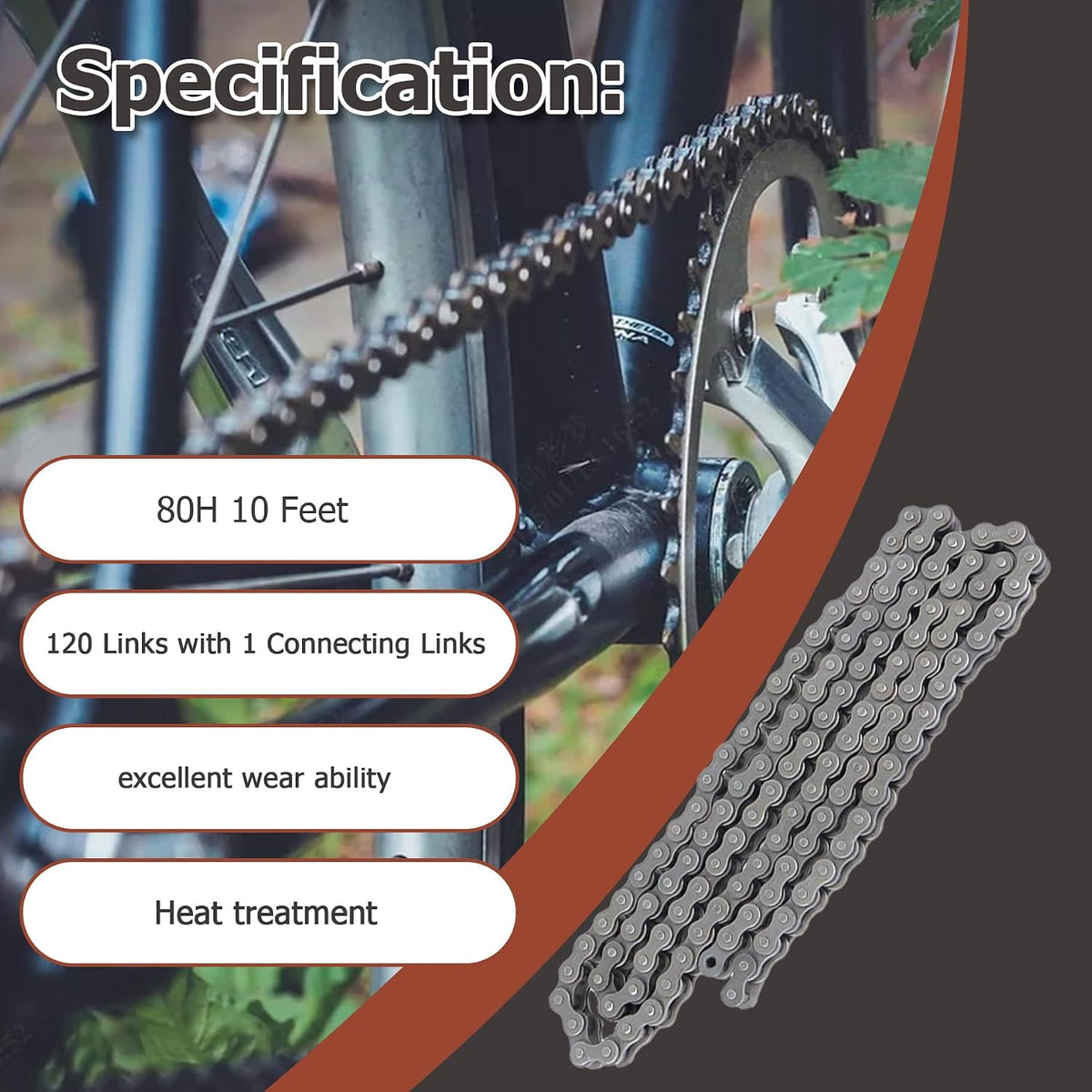 80H 10 Feet Roller Chain 120 Links with 1 Connecting Links