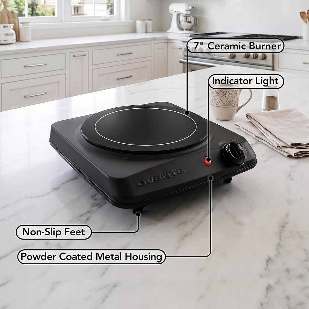 Electric Infrared Single Burner, 1000W Hot Plate, Black BGI101B