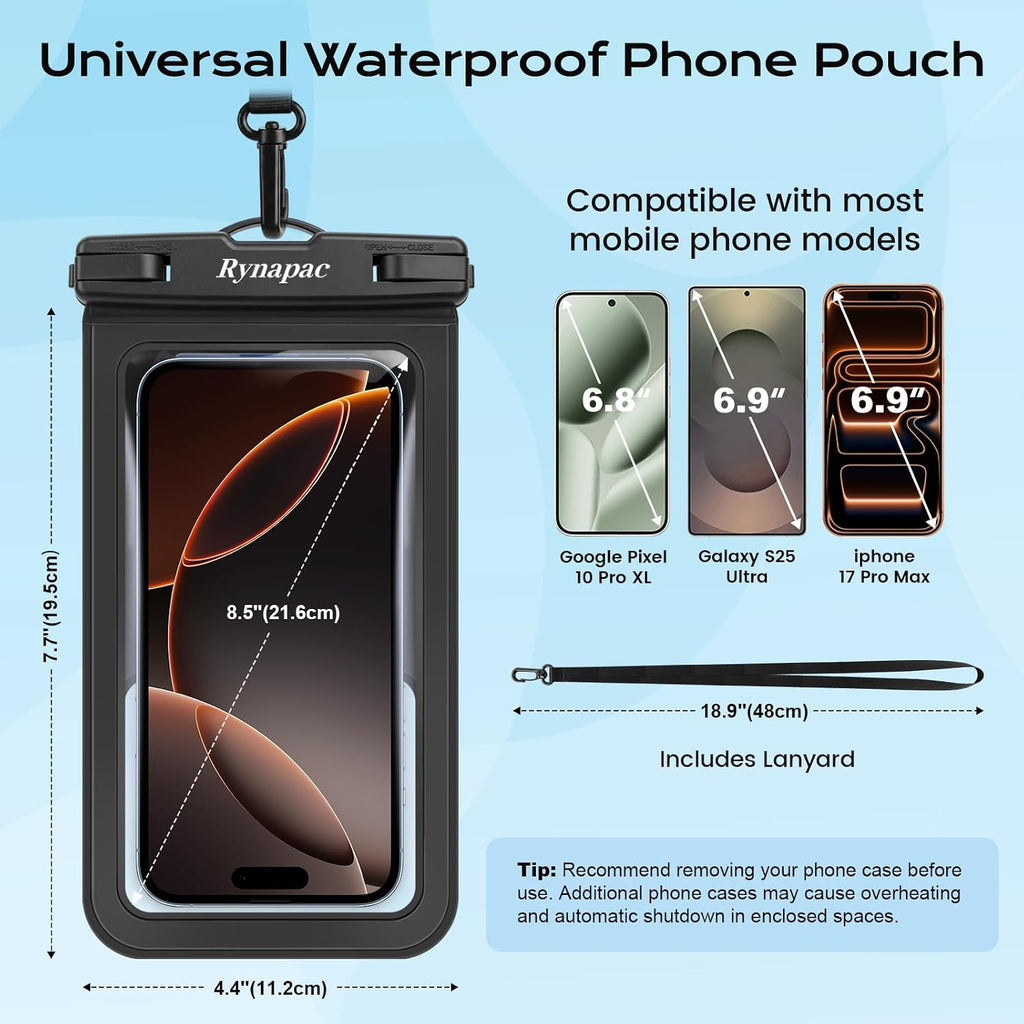 Waterproof Phone Pouch [Up to 8.5"] - 2 Pack, IPX8 Waterproof Phone Case with Lanyard for iPhone 17 16 15 Pro Max