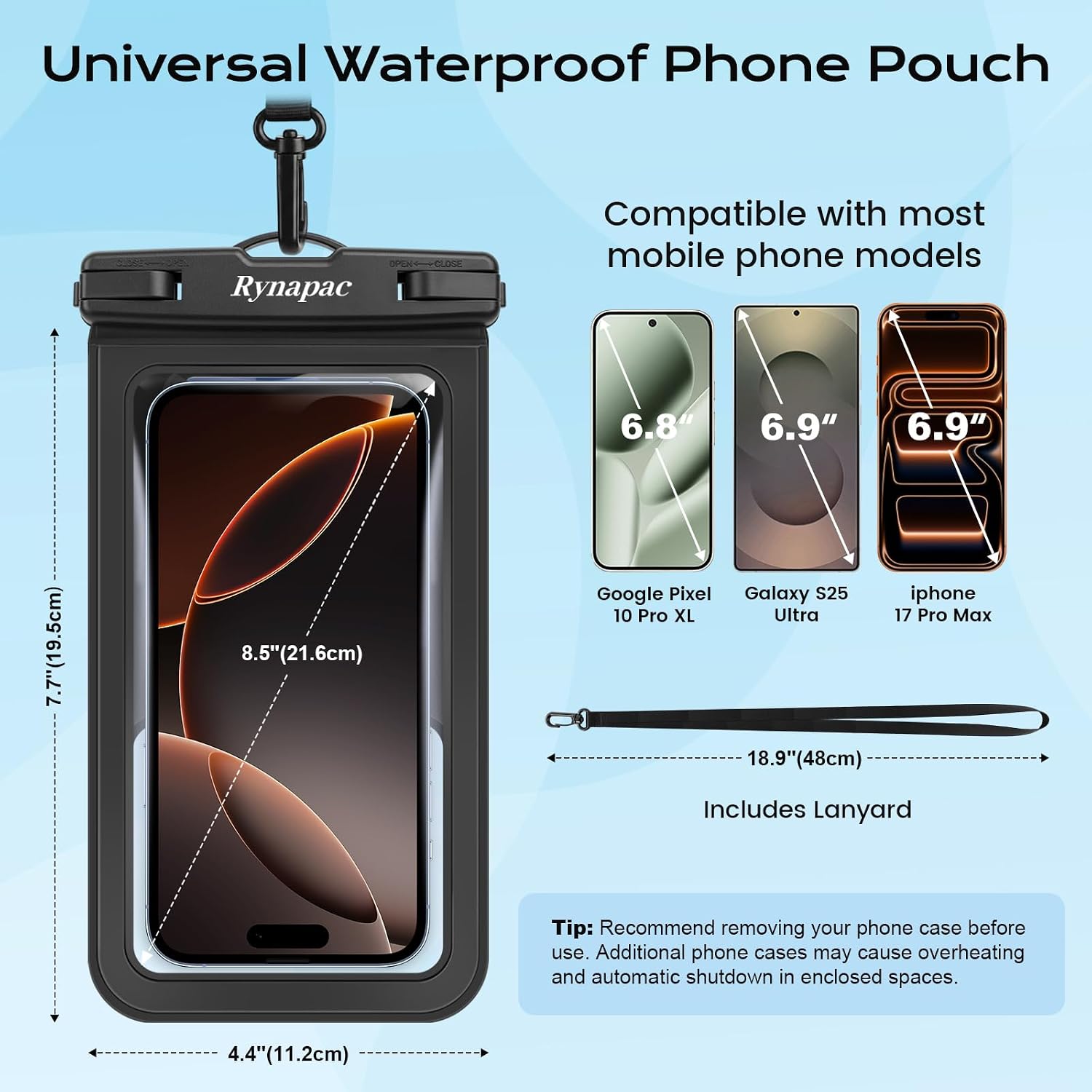 Waterproof Phone Pouch [Up to 8.5"] - 2 Pack, IPX8 Waterproof Phone Case with Lanyard for iPhone 17 16 15 Pro Max