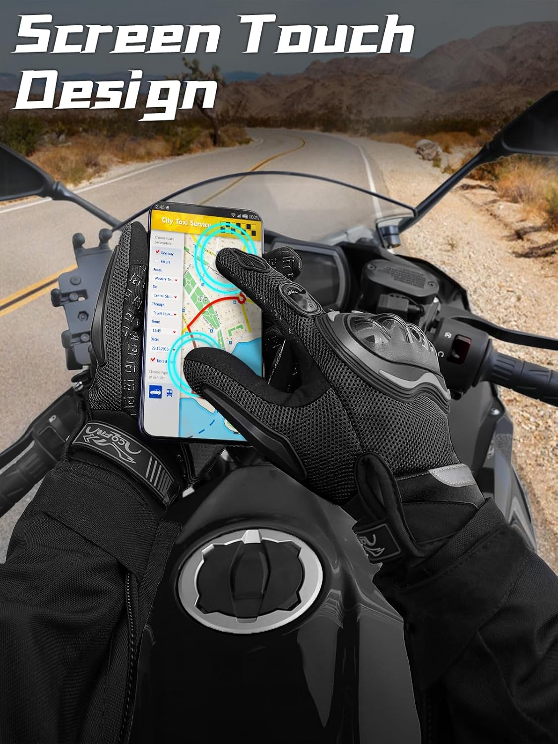 Breathable Mesh Motorcycle Gloves, Touchscreen Protective Motorbike Gloves for Men and Women BMX ATV MTB Riding, Road