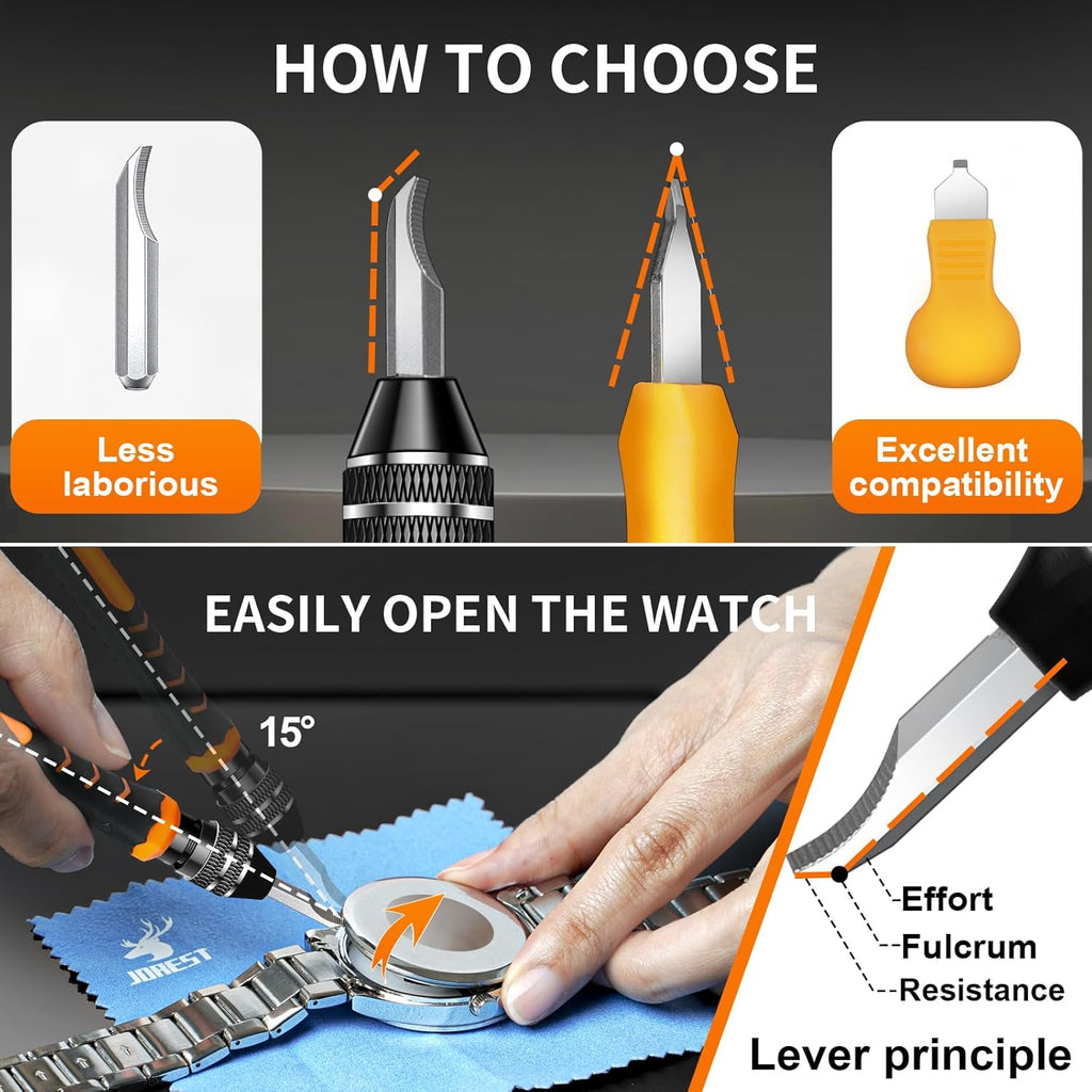 Watch Repair Tool Kit, Battery Replacement & Strap Adjustment, Wrench Opening Back Cover, Case Opener, Link Remover