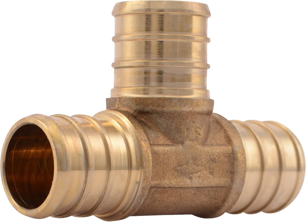 SharkBite 3/4 Inch Crimp Tee, Brass Plumbing Fitting, PEX Pipe, PE-RT, UC370LFA