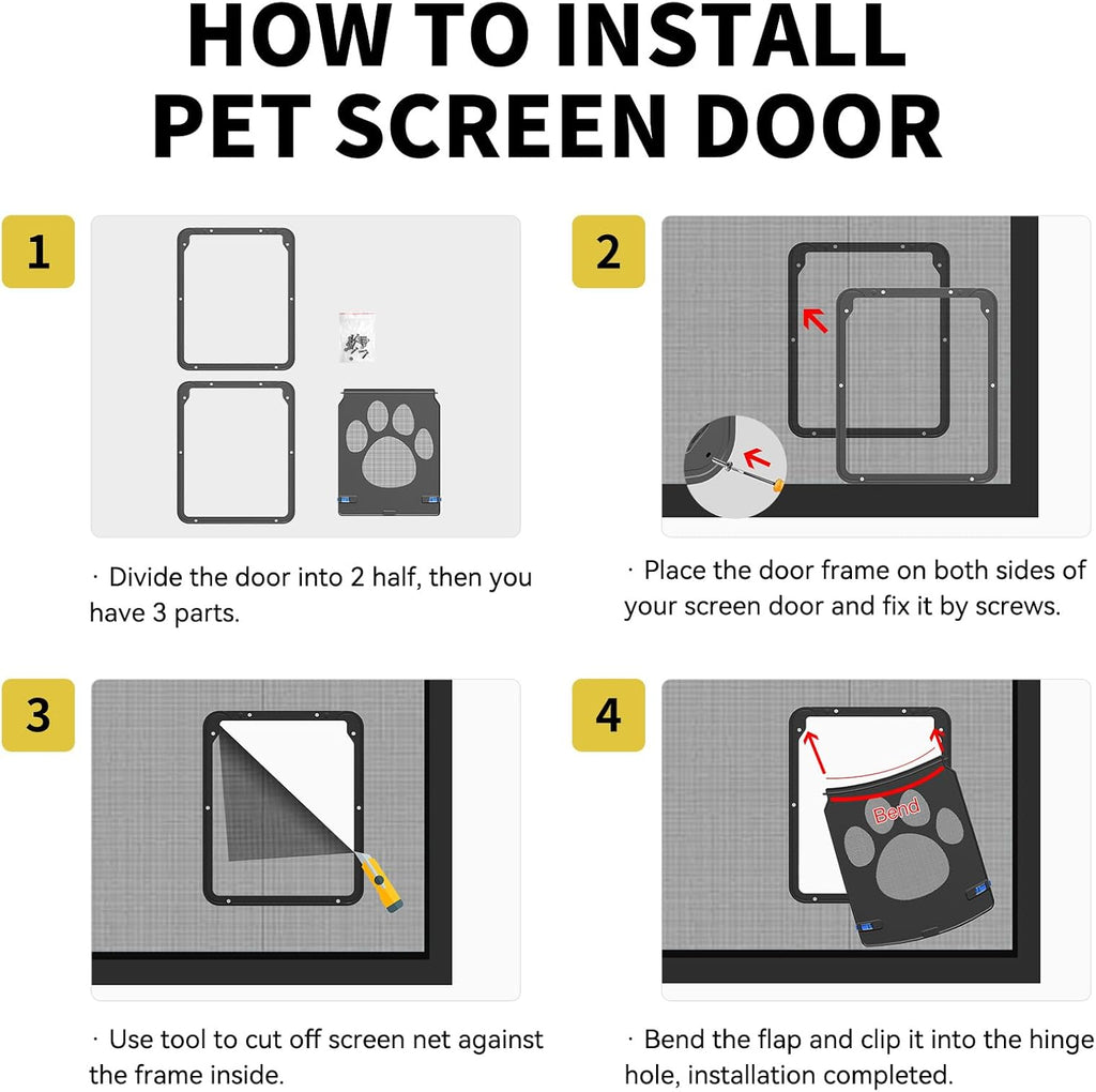 Dog Door for Screen Door, Pet Easy in & Out, Lockable Cat Screen Door with Magnetic Closing Flap Doggy Door for