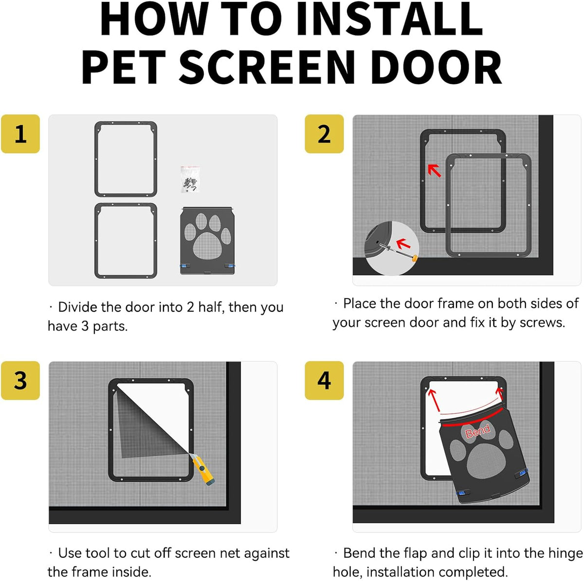 Dog Door for Screen Door, Pet Easy in & Out, Lockable Cat Screen Door with Magnetic Closing Flap Doggy Door for