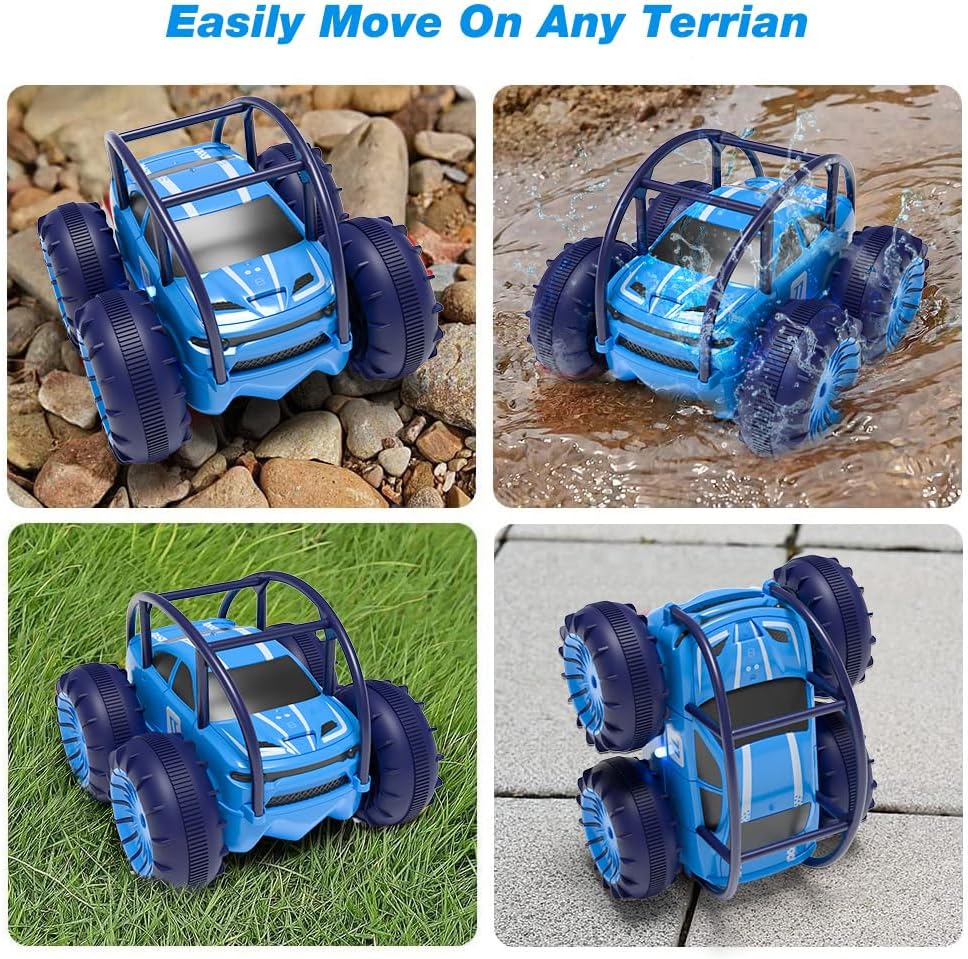 Amphibious Remote Control Car,Rechargeable RC Cars Toy 360° Flips Rotation Stunt Crawler 15KM/H 4WD All Terrain