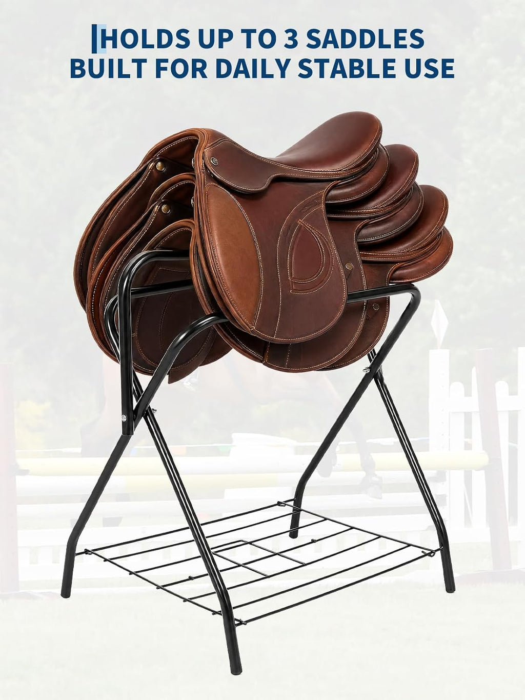 Foldable Saddle Rack with Storage Shelf for Horse Stable Equipment, Portable Folding Horse Saddle Stand for English &