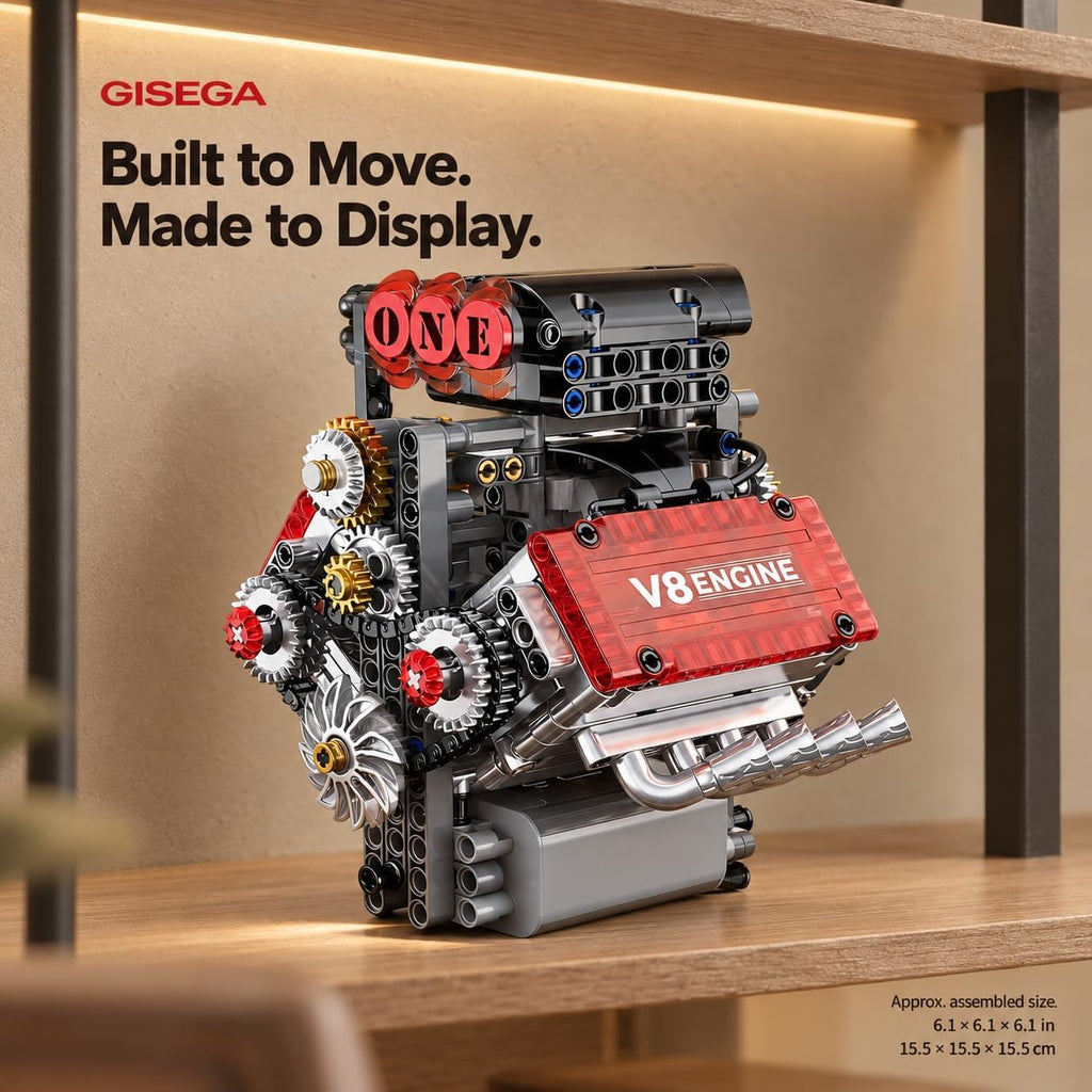 Motorized V8 Engine Model Kit that Runs, 478-Piece 8-Cylinder Car Engine Building Kit, Build Your Own STEM Mechanical
