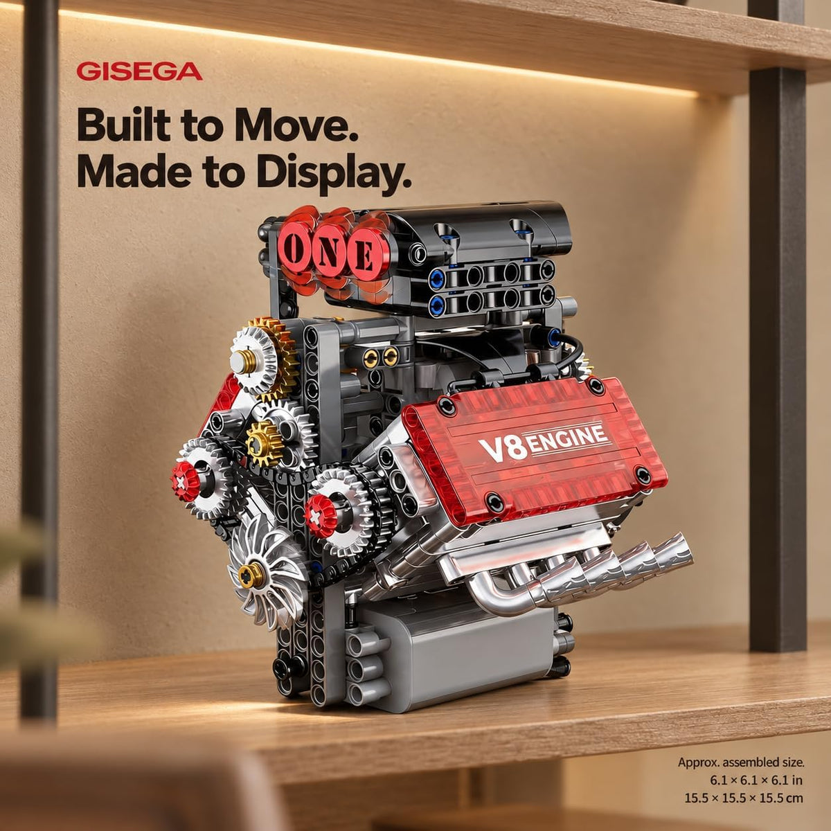 Motorized V8 Engine Model Kit that Runs, 478-Piece 8-Cylinder Car Engine Building Kit, Build Your Own STEM Mechanical