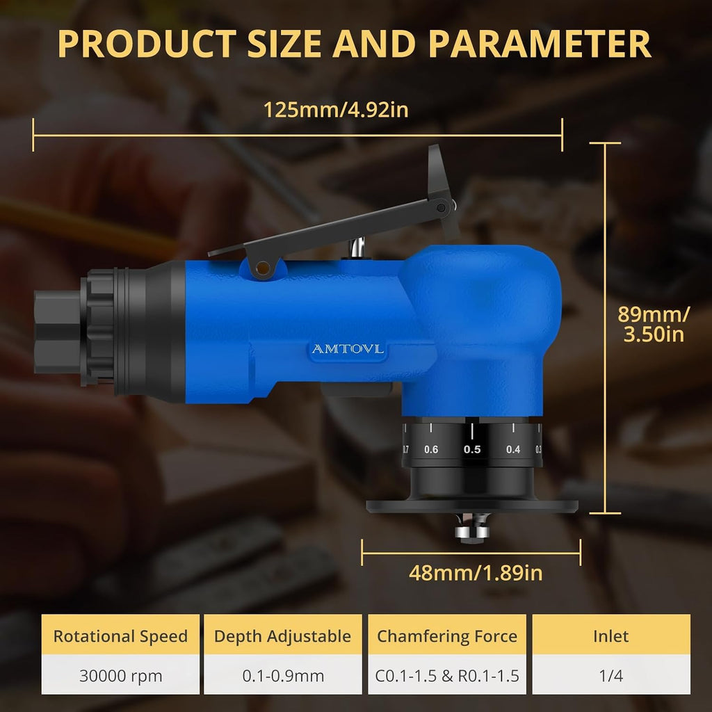 AMTOVL Pneumatic Chamfering Tool, Mini Air Chamfer Tool W/ 10C & 10R Blades