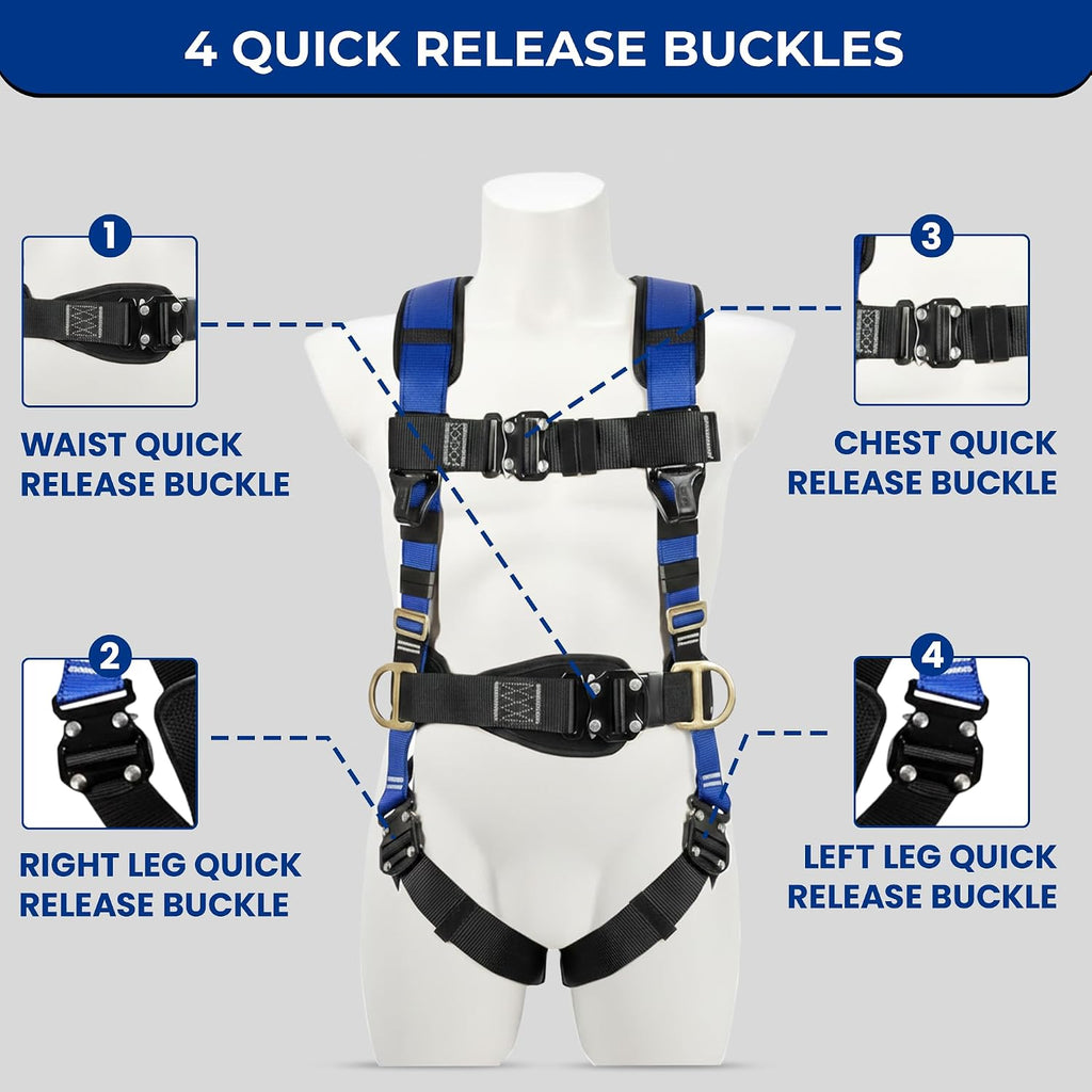 Harness Fall Protection, Full Body Roofing harnesses with Shock Absorbing Lanyard for Men & Women OSHA/ANSI