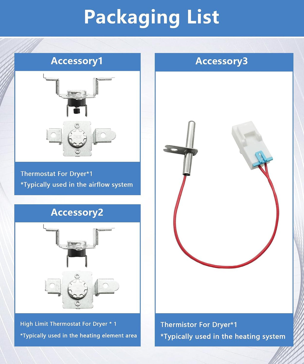 DLE7000W DLE7150W Dryer Thermistor and Thermostat Kit