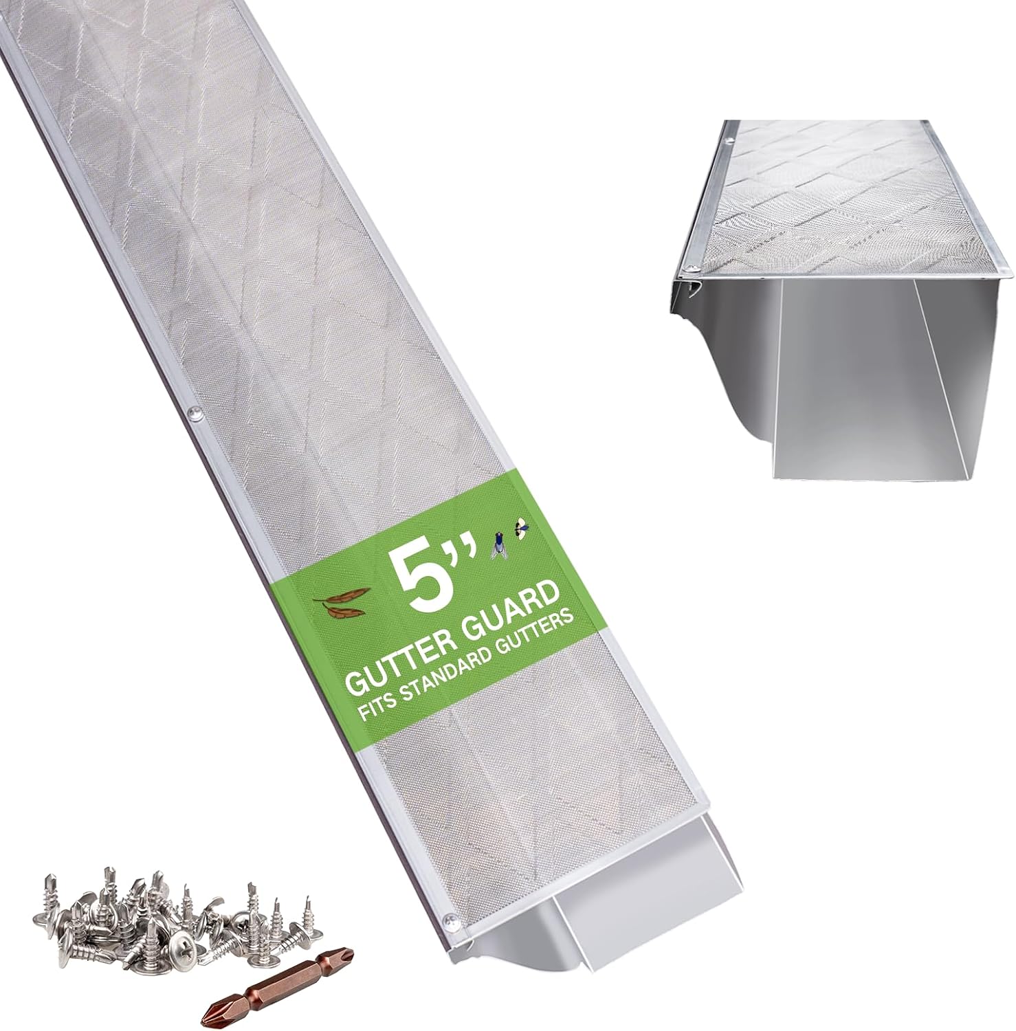 5 Inch Gutter Guard, 100% Stainless Steel Micro-Mesh Screen