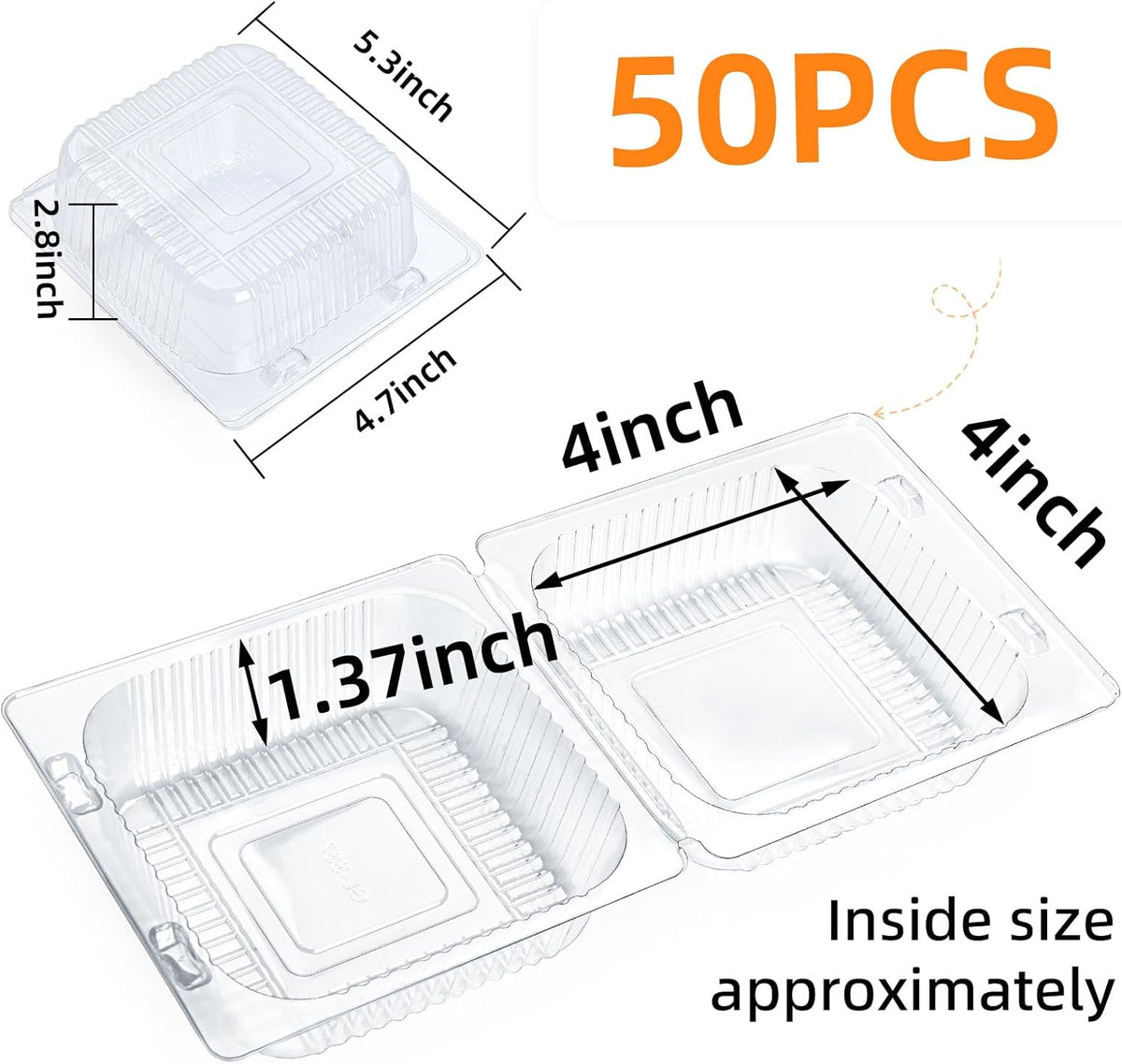 50 Count Heavy Duty Clear Clamshell Food Containers Hinged with Lids