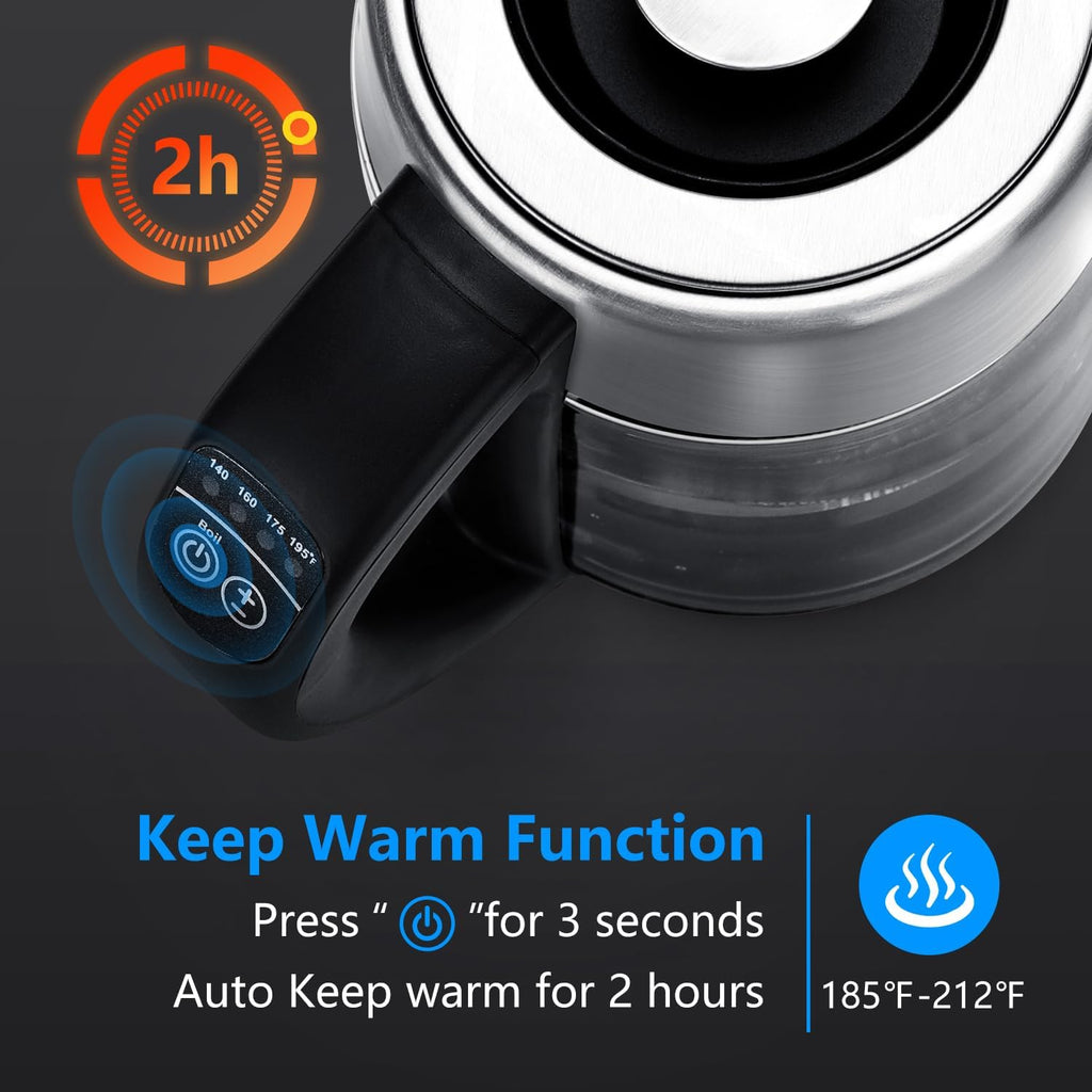 Electric Kettle with Temperature Control and Tea Infuser | 1500W, 1.7L Hot Water Kettle with Variable Temperature