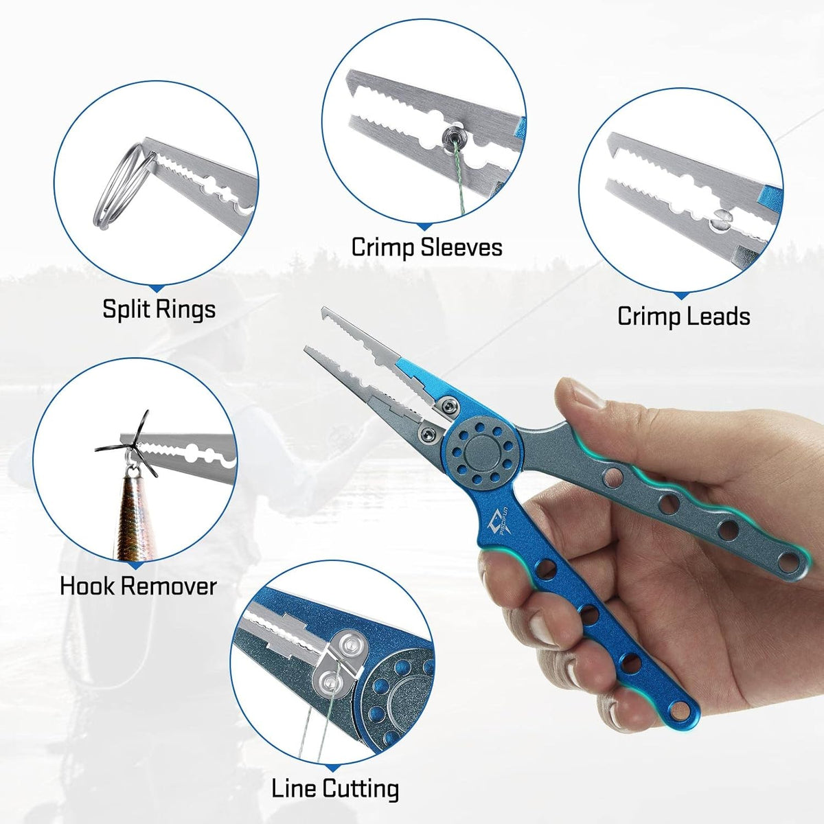 Saltwater Fishing Pliers, Aluminum, Split Ring, Braid Cutter | Hook remover, tungsten carbide blade, spring-loaded