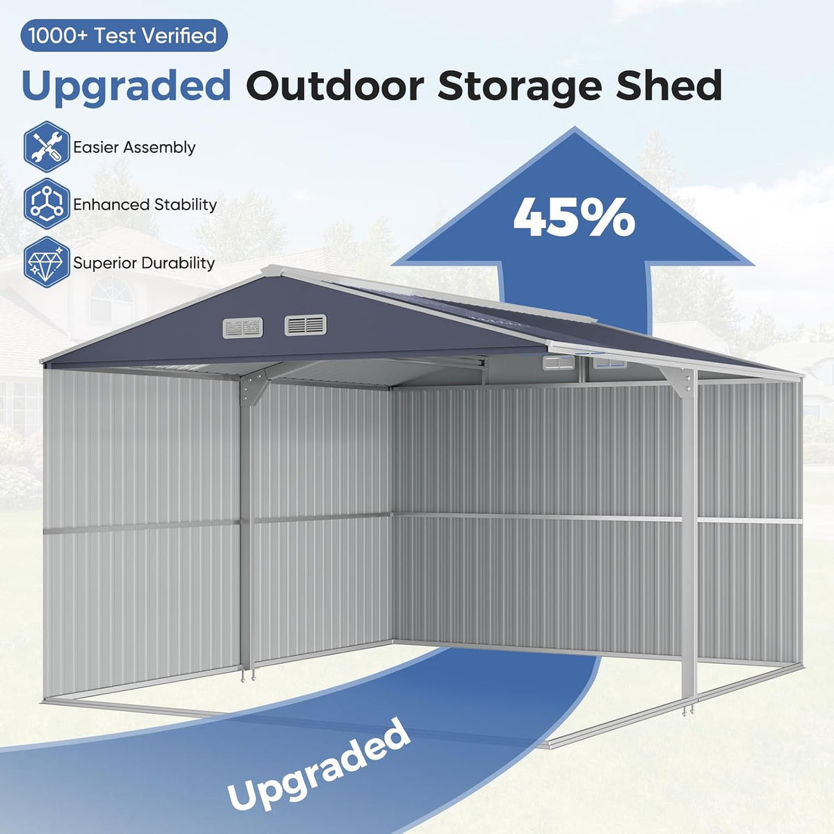 10x12 FT Metal Storage Shed with Reinforced Frame | 20‑Gauge Galvanized Metal Shed, Lockable Double Doors, Skylights