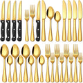 24 Piece Gold Silverware Set with Steak Knives Food Grade Stainless Steel Flatware Set for 4 Cutlery Utensil Set