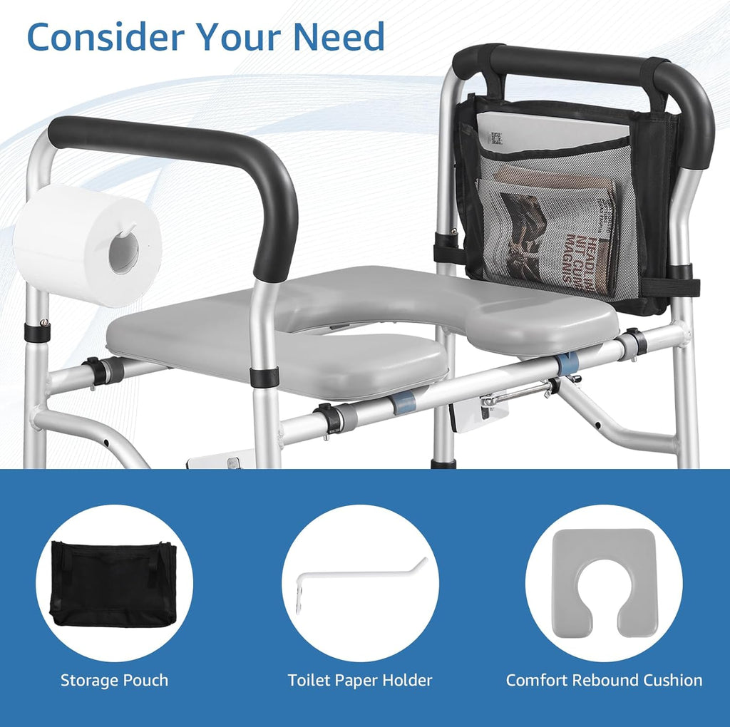Raised Toilet Seat 400lbs, Toilet Seat Risers for Seniors, Handicap Elevated Toilet Seat with Handles & Padded Seat