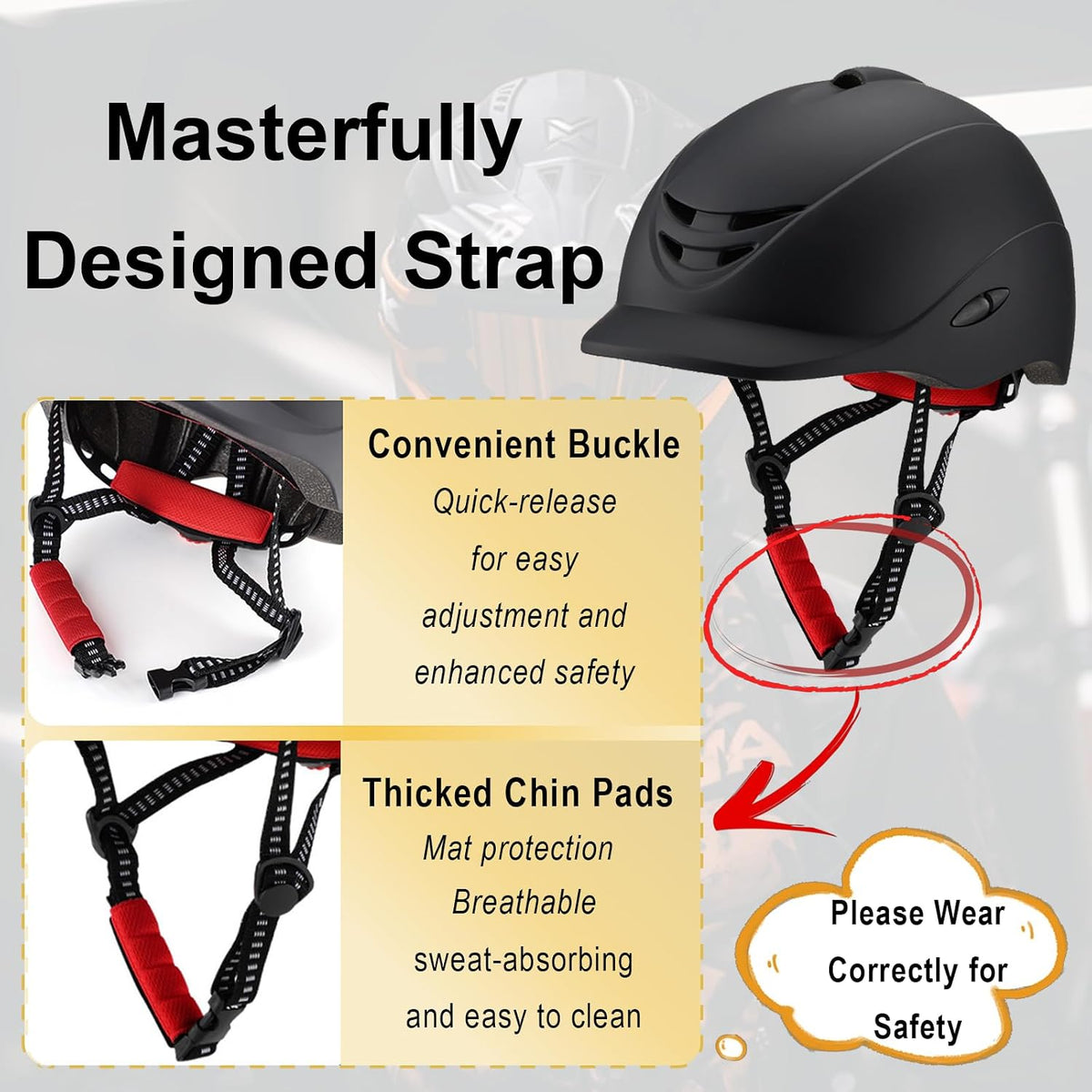 Equestrian Riding Helmet, Horseback Riding Helmets for Adults Men Women, Adjustable Size 22.8"-24.4" (58-62cm)