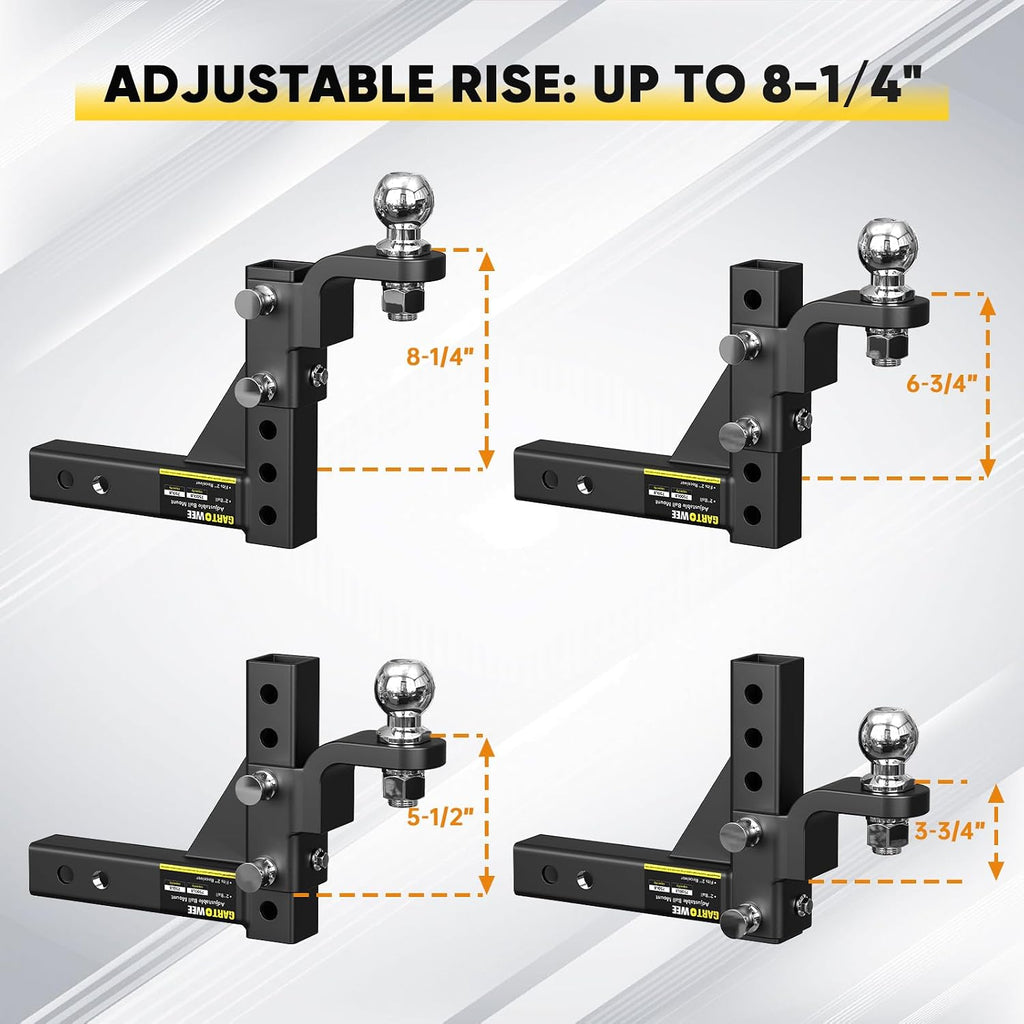 Adjustable Trailer Hitch Ball Mount with 2-Inch Tow Ball, Fits 2in Receiver, Drop Hitch 7500 lbs with Pin Heavy Duty
