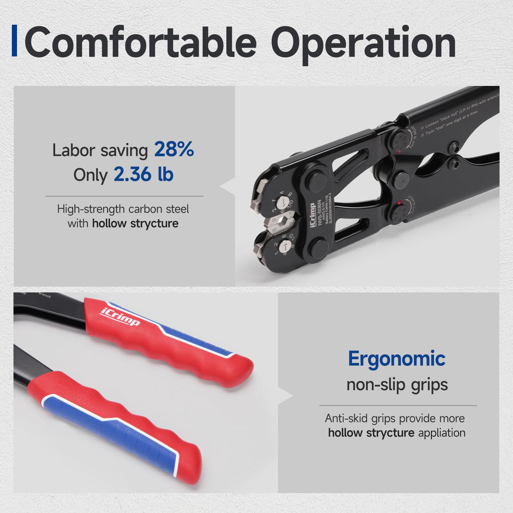 iCrimp Battery Cable Lug Crimping Tool with Wire Cutter and Stripper