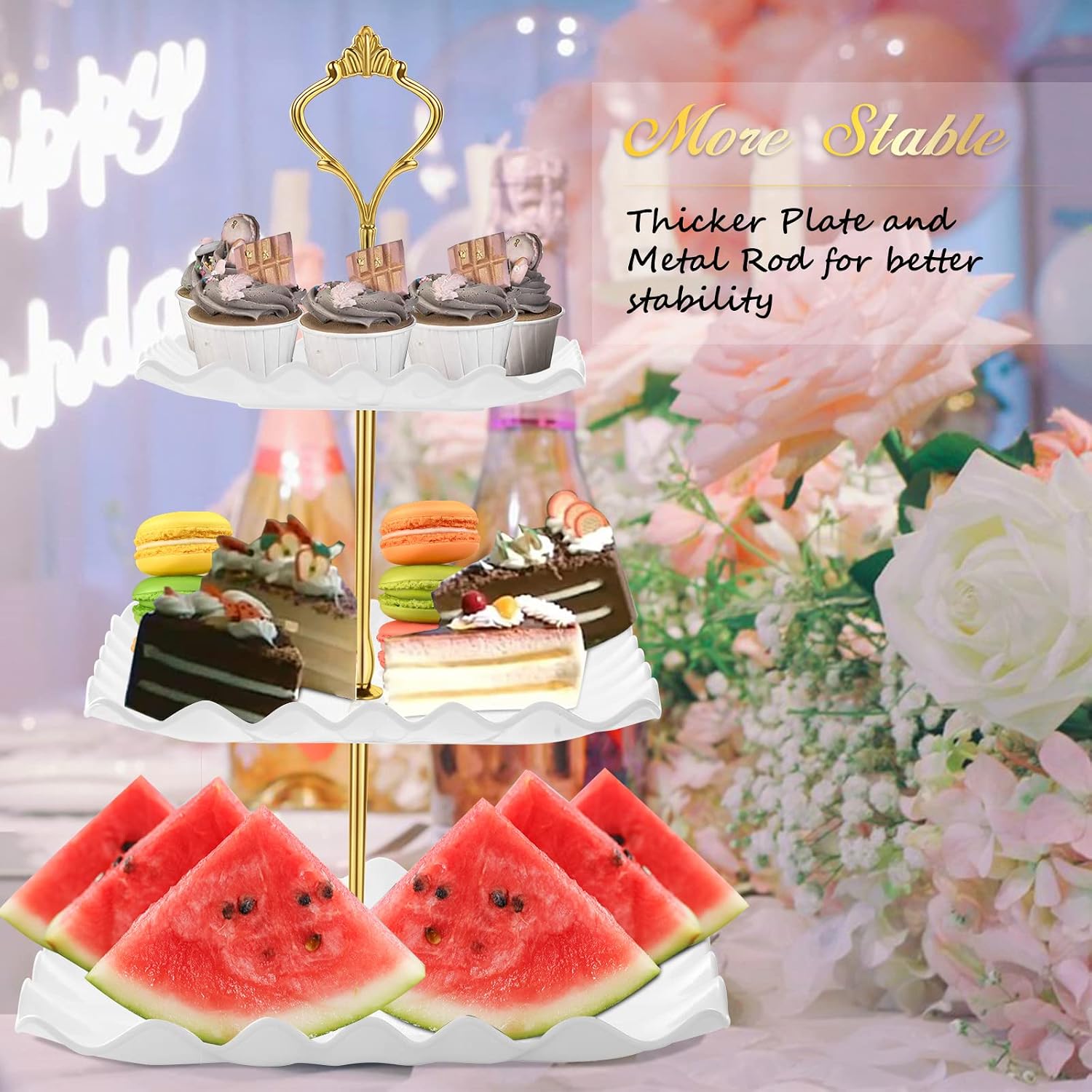 Plastic Dessert Cupcake Stand, 3 Tier Cupcake Tower Holder, White