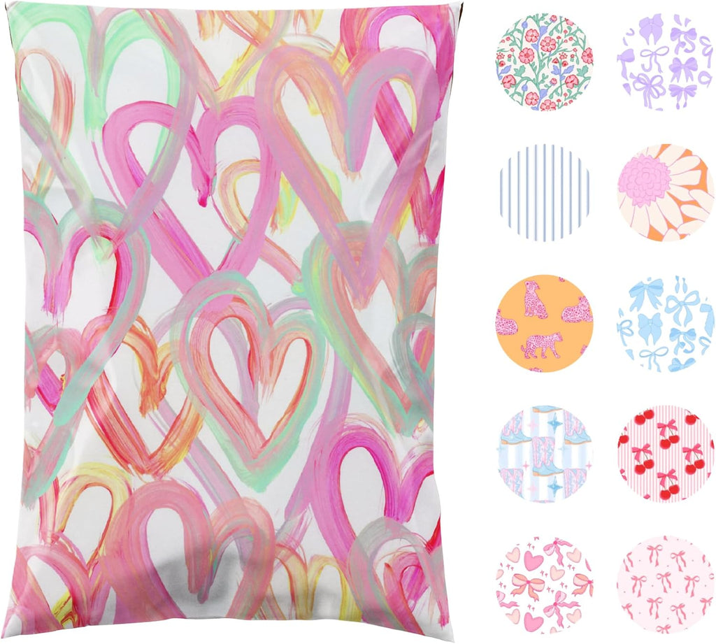 Poly Mailer 6x9, Happy Hearts, 100 Pack