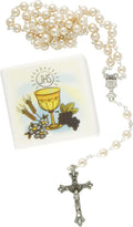 Communion ROSARY 18.5 Inch with IHS CHALICE Design STORAGE BOX – Catholic PRAYER Beads for FIRST COMMUNION, Baptism